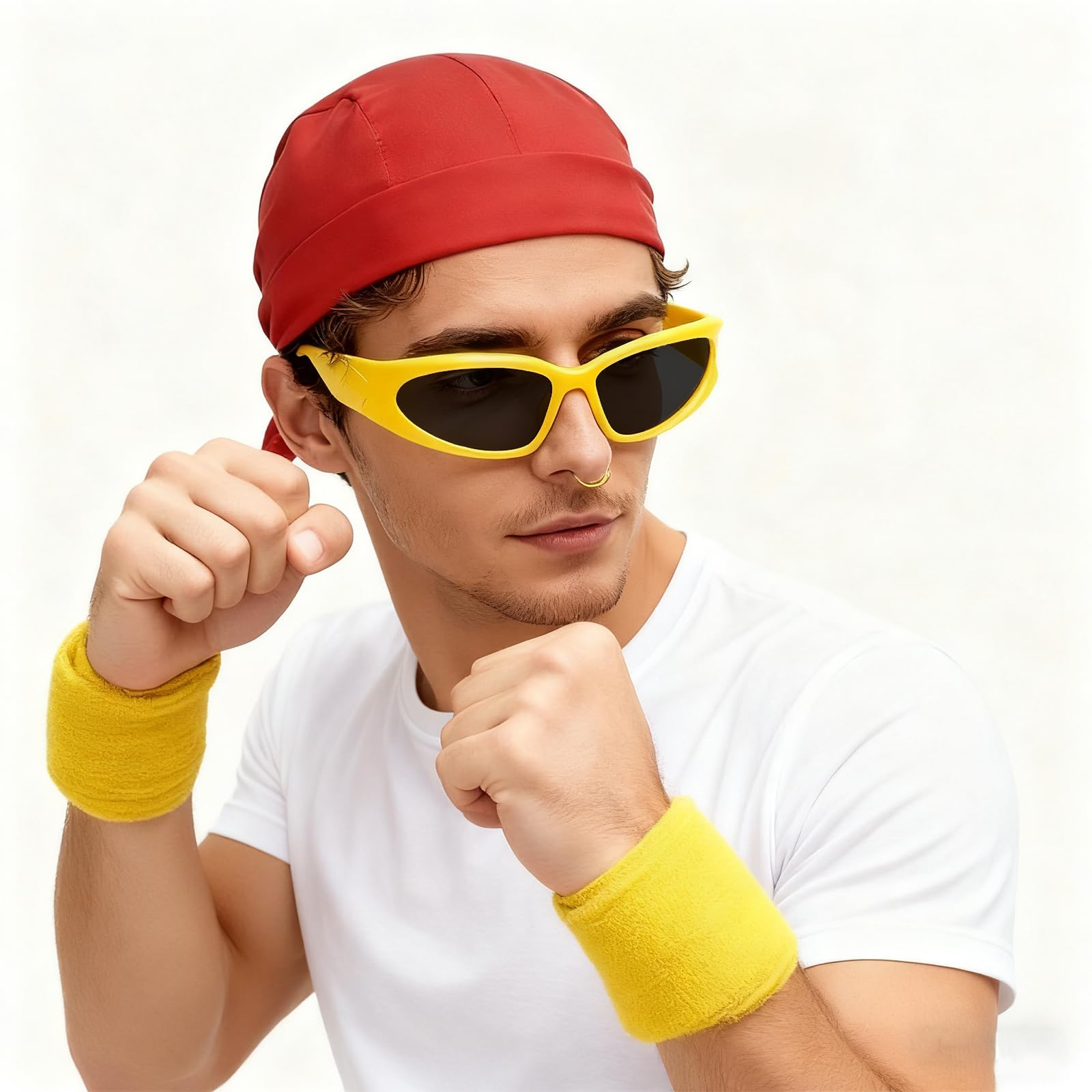 KYEDGC 4Pcs Costume Set, Wrestling Costume Accessories for Adults Includes Red Bandana, Fake Moustache - Image 3
