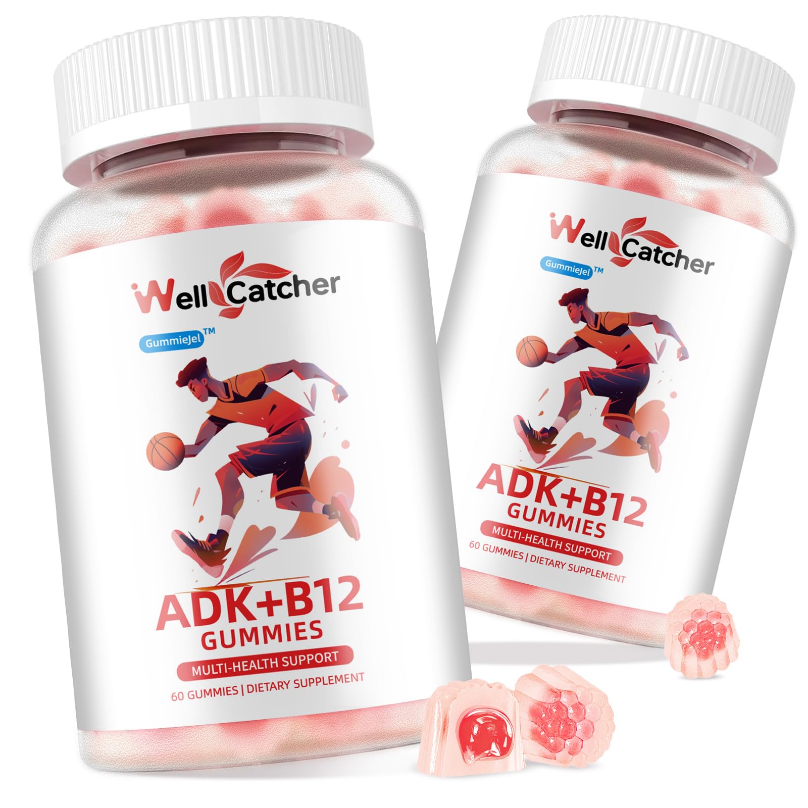 Vitamin ADK+B12 Gummies Supplements: Vitamin D3 K2 (MK-7) with B12 for Men Women Chewable Vegan Multivitamin Support Bone Brain Immune Skin Eye Heart Sugar Free Raspberry Flavored 2 Packs