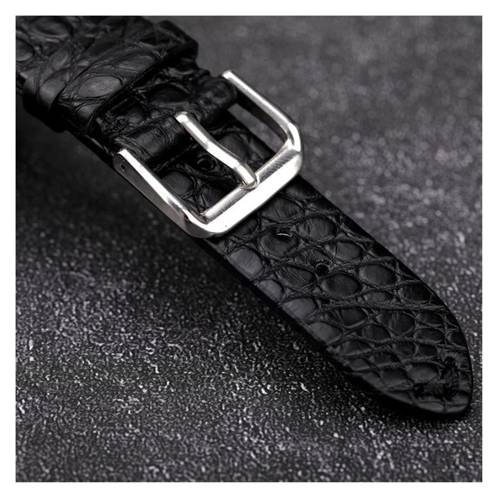 Cinturino in Pelle Ultrasottile con Chiusura a Farfalla 18 19 20 21 22MM Modello in Pelle Nera Braccialetto Morbido Vintage da Uomo e da Donna (Fibbia ad ardiglione in Argento 18MM)