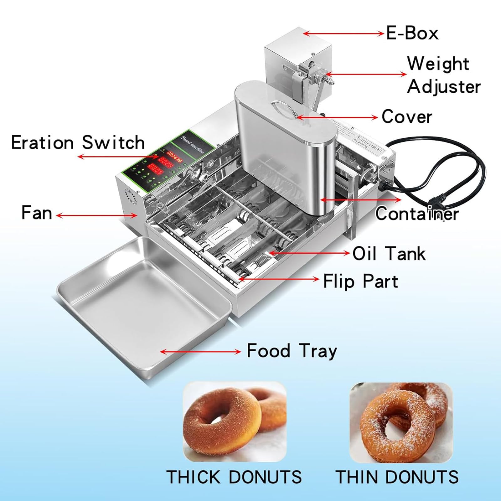 Genérico Comercial Automático Heavy Duty Donut Maker Machine - Mini 4-Row Dough Frying Machine para la producción de Donut sin Esfuerzo