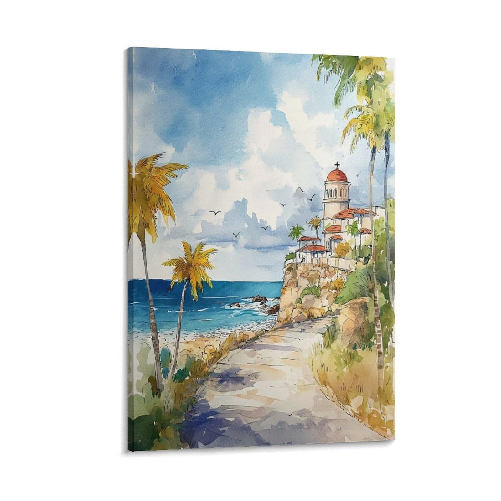 LCYNNH Cozumel Watercolor Painting Coastal Wall Art 12x18inch(30x45cm) Print Home Bedroom Office Living Room Decor Canvas