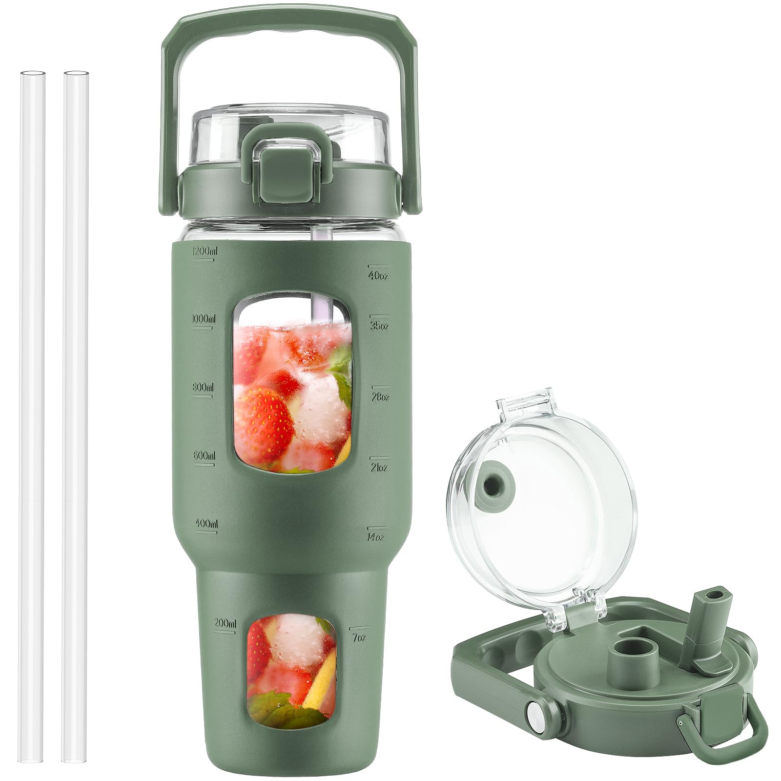 BLUEGO 40 oz Glass Water Bottle with Straw