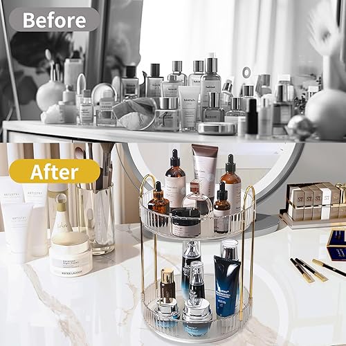 Miniatura 5 de Asayuee Organizador de maquillaje giratorio de 360 grados, 2 niveles de gran capacidad, organizadores de maquillaje y almacenamiento, organizadores
