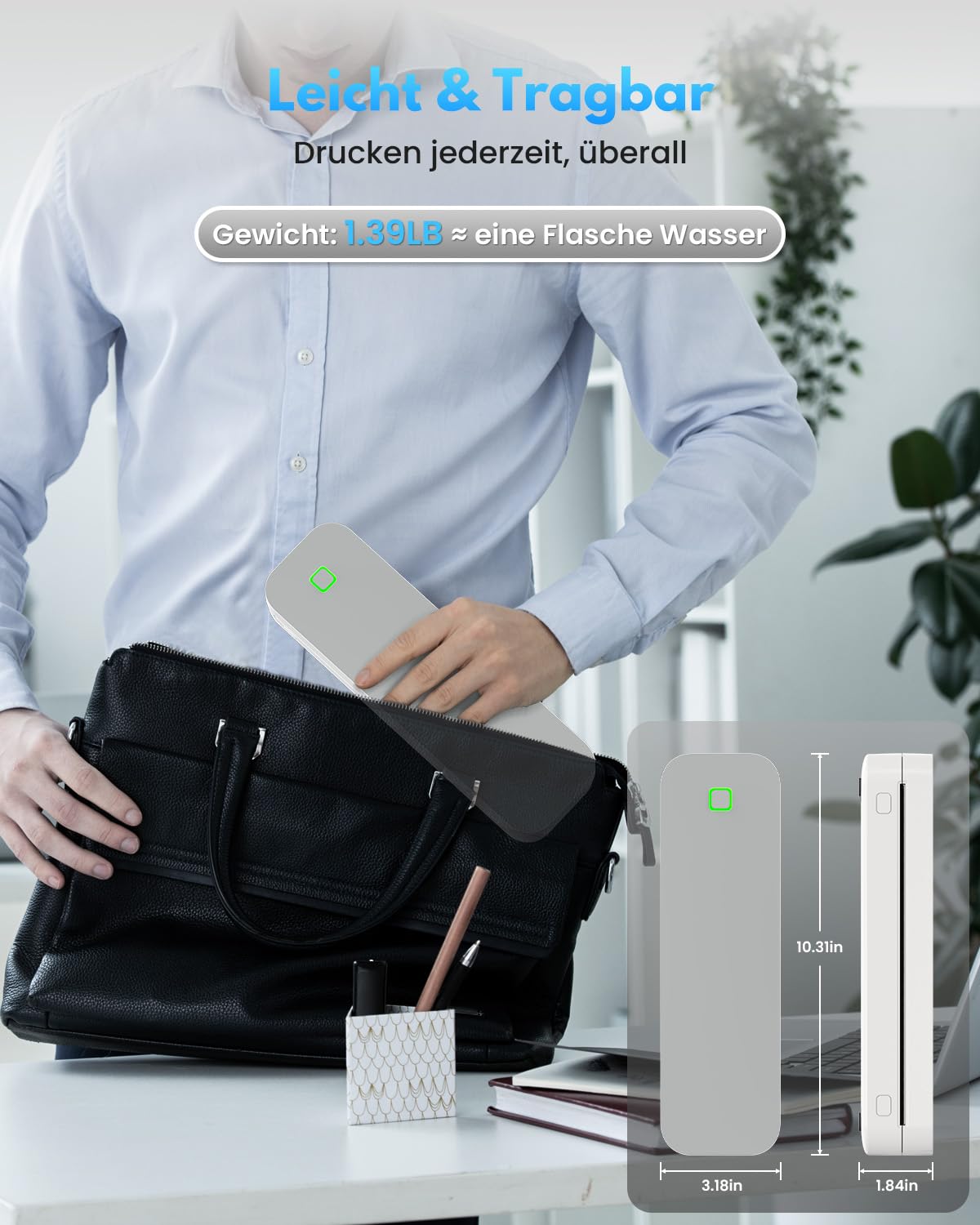 Bluetooth Thermodrucker A4, Tragbarer Mobiler Drucker A4 für Unterwegs, Inkless Printer Kompatibel mit Android & IOS und Laptop für Zuhause, Büro, Tattoo Stencil Druckerker