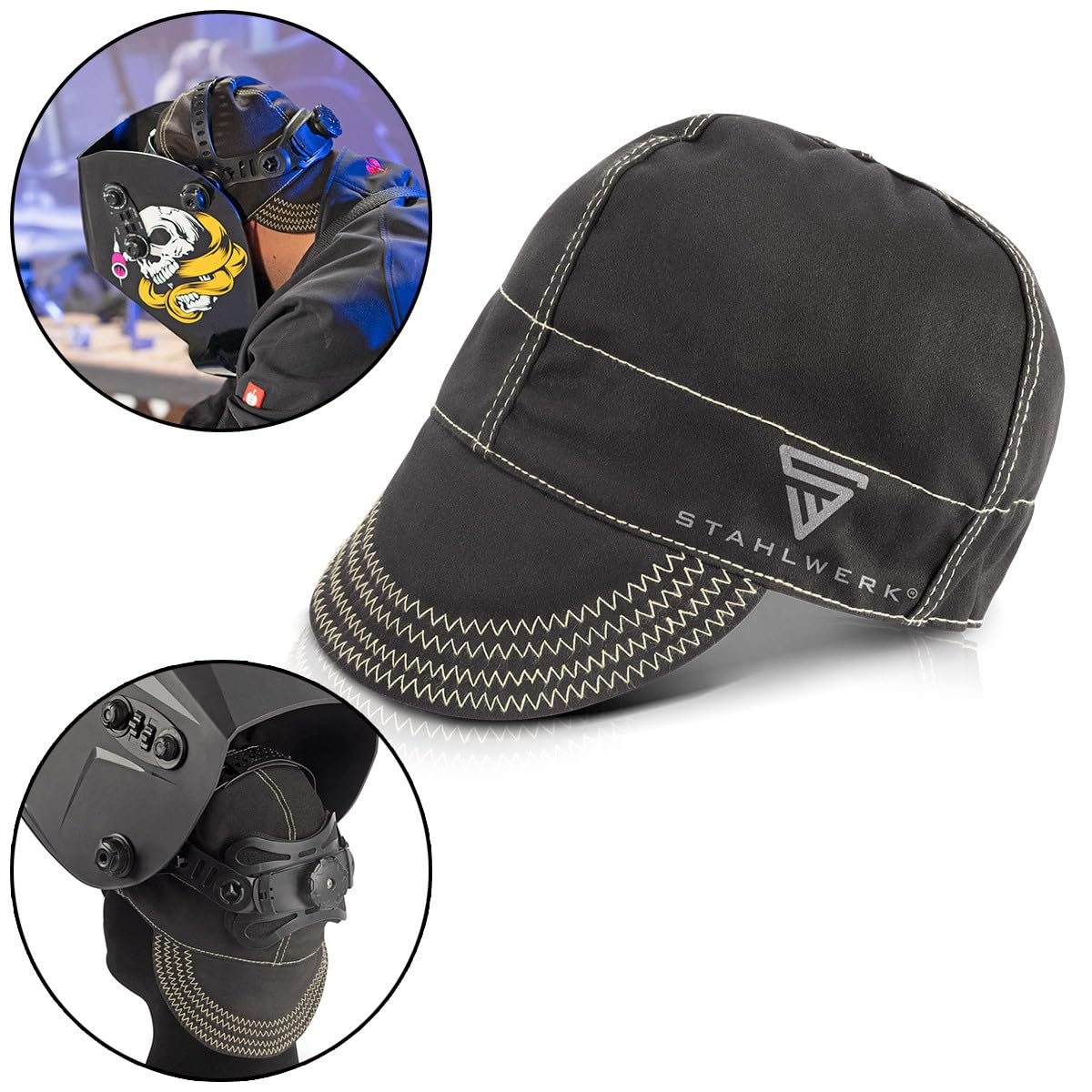 STAHLWERK Bonnet de soudeur | Bonnet de soudeur | Casque de soudage | Masque de soudeur | Vêtement de protection ignifuge pour soudage et découpe plasma
