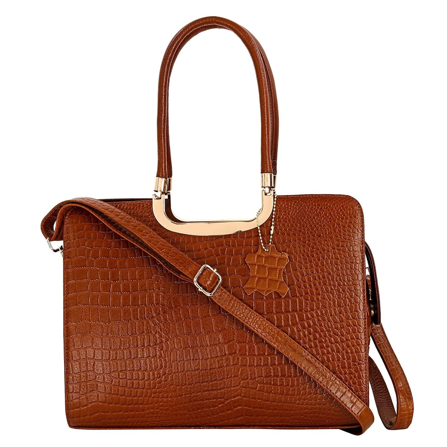 HYATT Leather Accessories Full-Grain Natural Leather With Cro Combination Top-Handle satchels Handbags & Shoulder Sling Bags For Women Office Branded Size- L-12 X H-9 x W- 4 Inch (TAN) (B0C7W7PDSN) Amazon Price History, Amazon Price Tracker