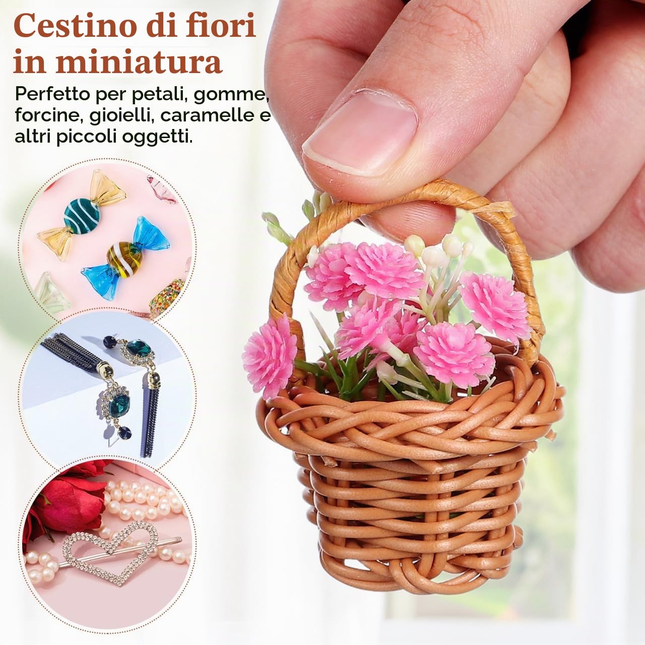 DOITOOL Mini cestini vimini, 30 Pezzi Cestini in Vimini con Manico Per Bomboniere Decorazioni Artigianali (6.5 X 3.5 x 3.5 cm).