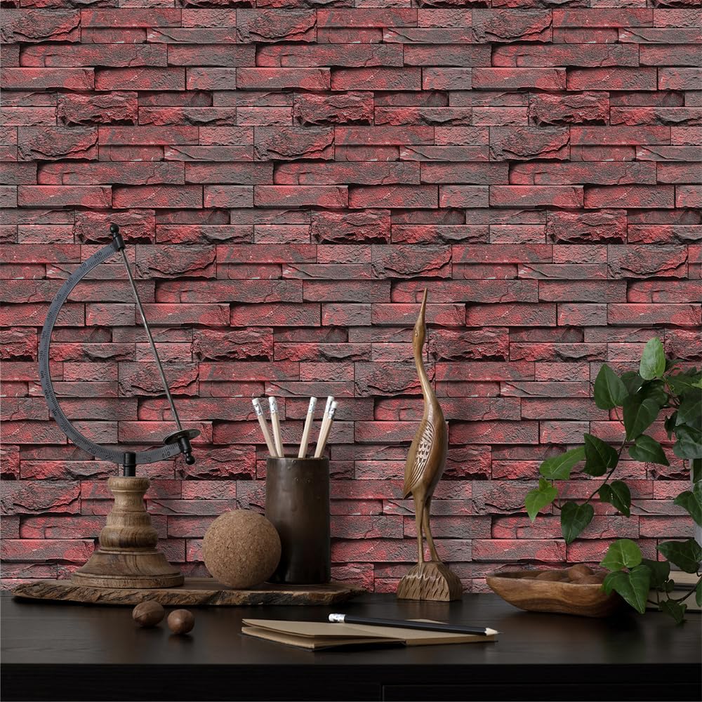 Naklejki na płytki z eleganckimi czerwonymi cegłami naklejki na płytki PCV na ściany, podłogi i kuchnie, wodoodporne, łatwe do zastosowania, 15 x 30 cm/12 szt.