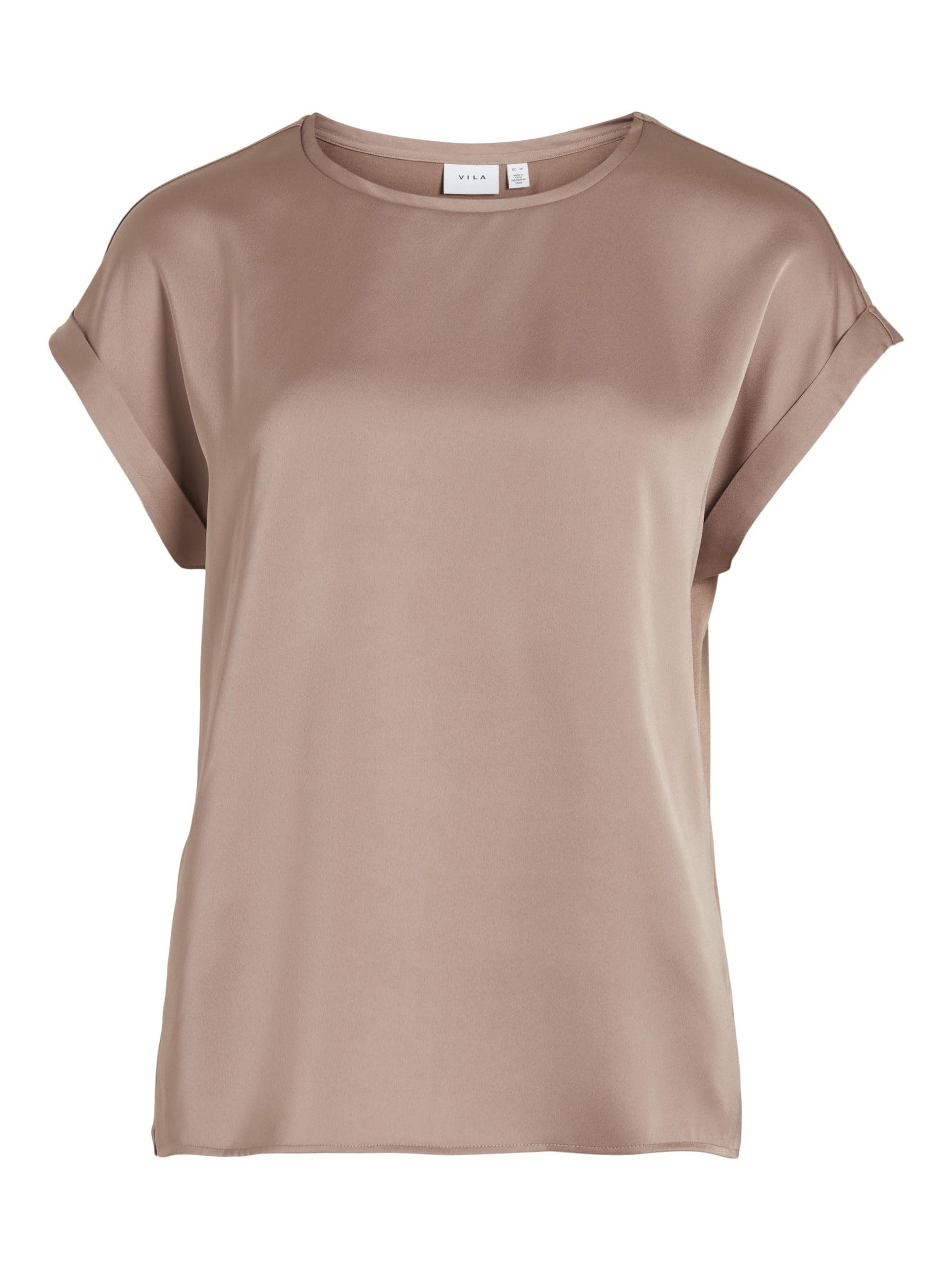 VILA Women's VIELLETTE S/S Satin TOP/SU - NOOS T-Shirt, Portabella, 34