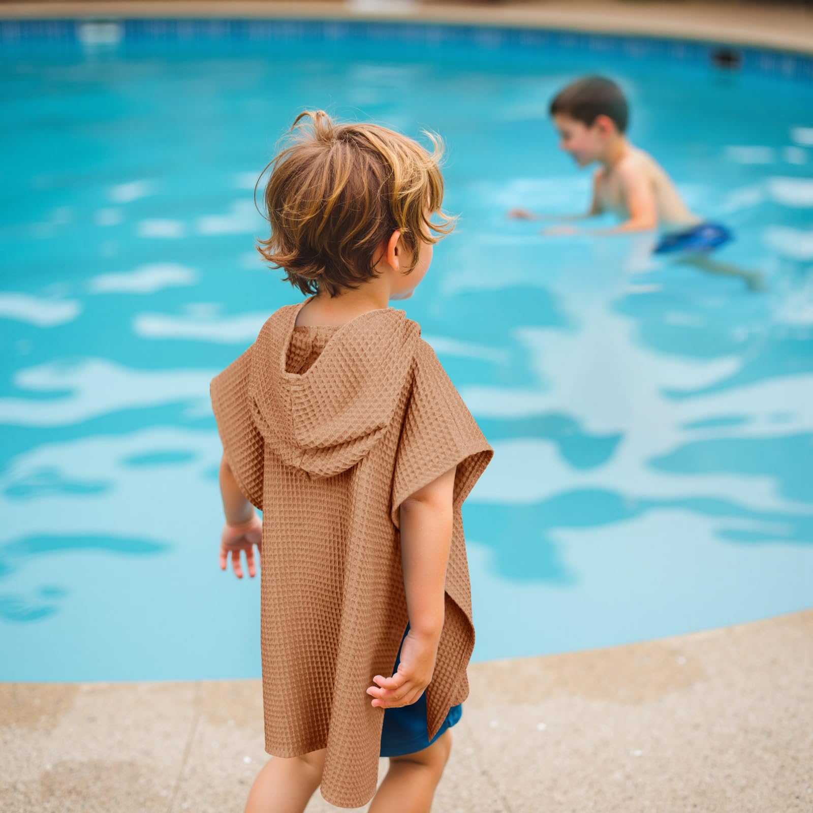 Toalla de playa con capucha para niños, toalla poncho suave para bebés y niños pequeños, toalla ligera de algodón gofre para piscina, baño, playa
