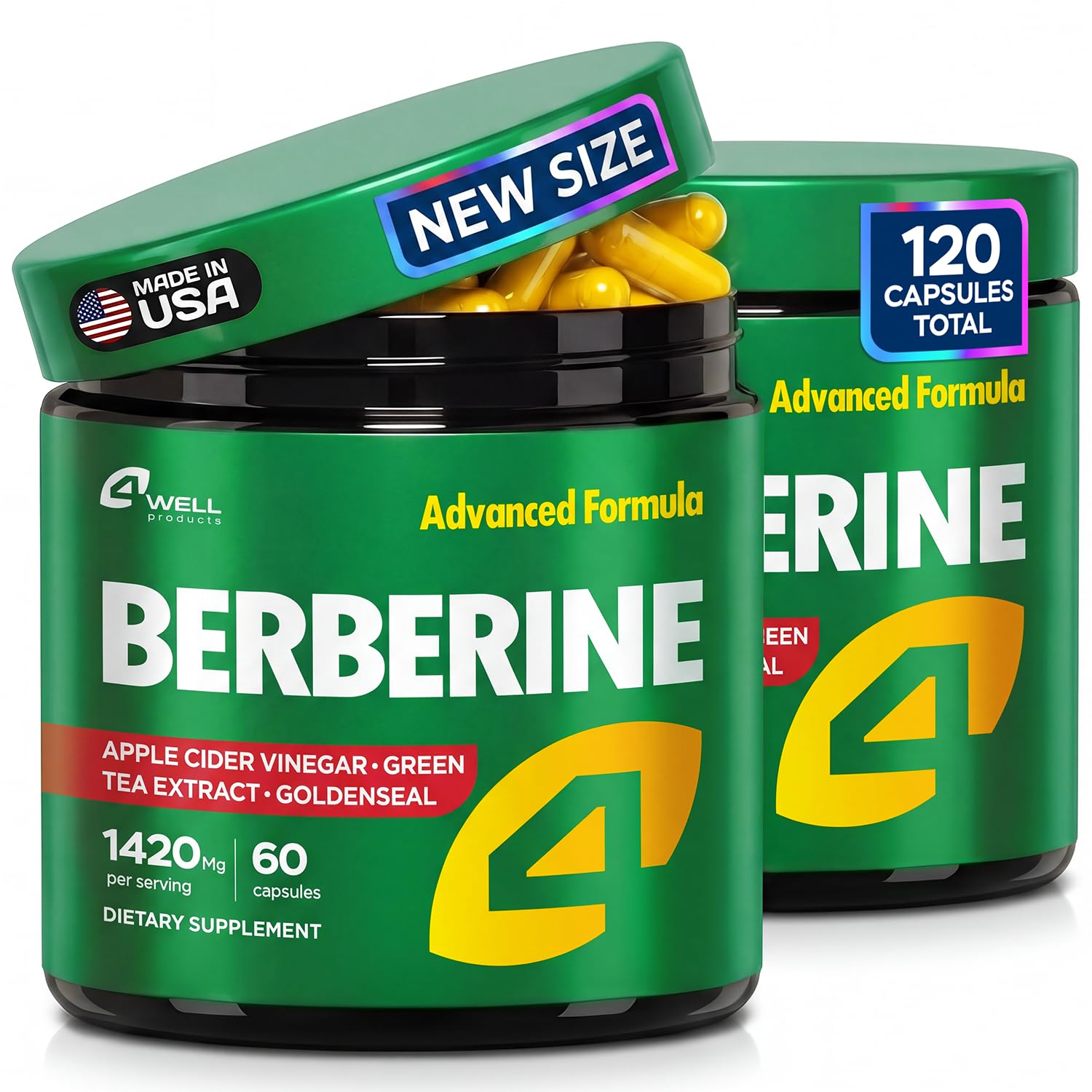 Berberine HCL 1200mg & Japanese Green Tea Extract 150mg – Berberine Supplement for Metabolic Support with Apple Cider Vinegar & Goldenseal, Body Composition, Digestive & Immune Support, 60 Capsules — Amazon image 10