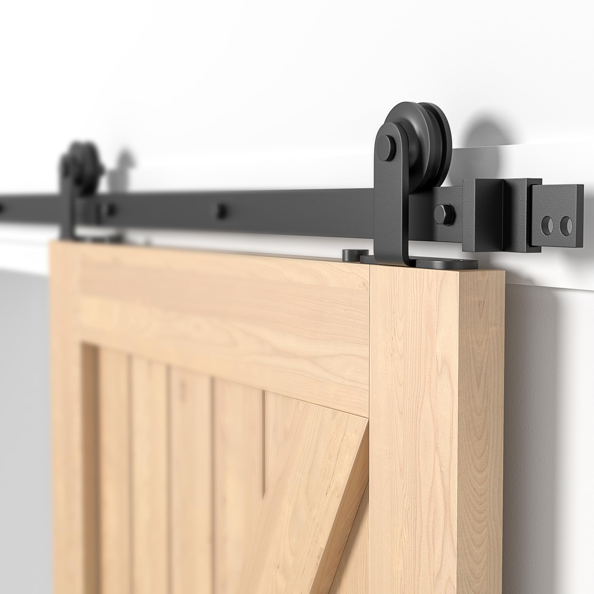 Kit de puerta corredera de 201 cm, kit de puerta corredera de madera individual, kit de puerta corredera de granero resistente, puerta corredera negra con carga superior (SD2+6.6-6)