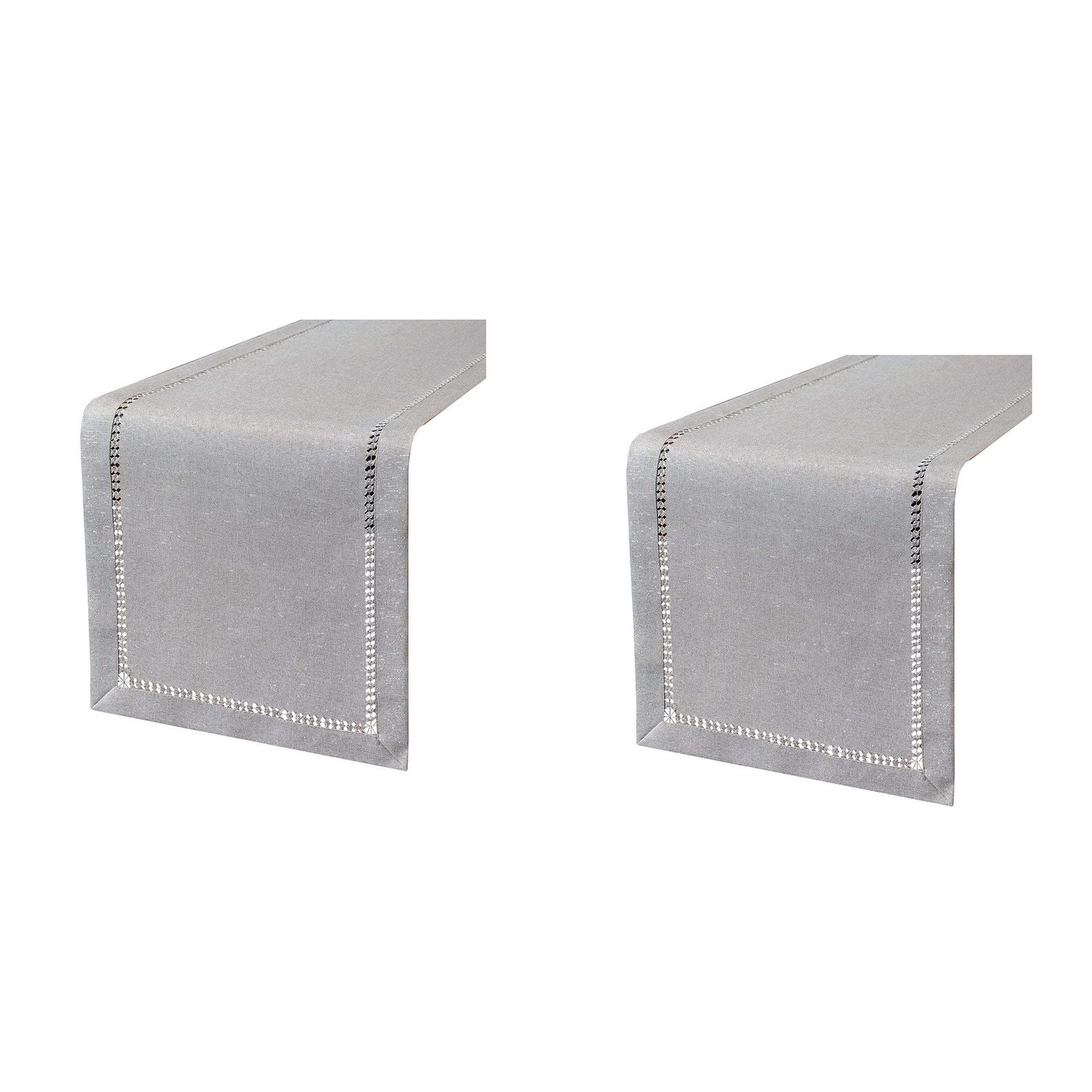 Hndhbfgrt 2X Hand Hemstitched Dining Table Runner Dresser Scarves, Silver Thread Interweaving (Light Gray, 12 x 72 Table Runners)