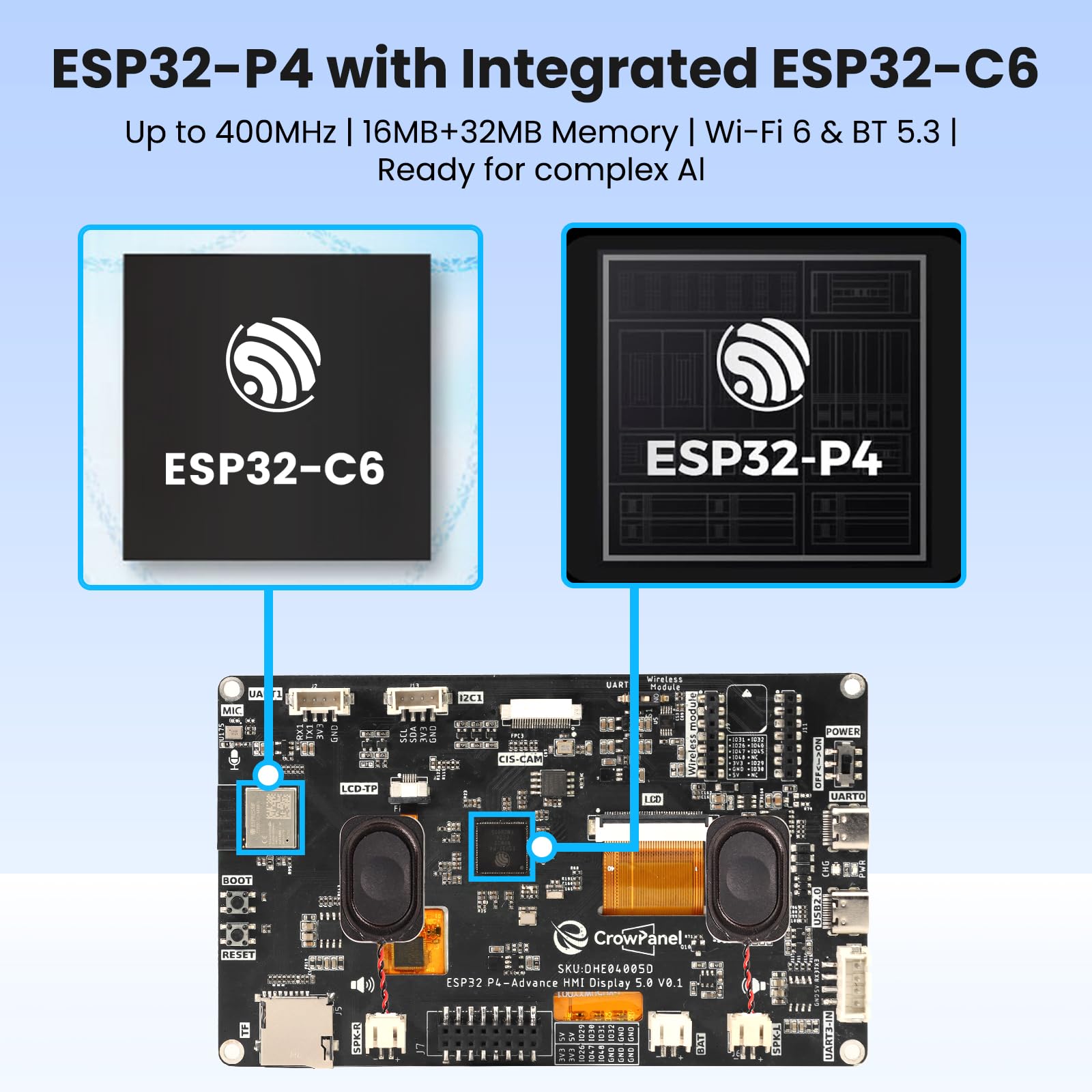 ELECROW ESP32 Display 800x480, 5 pollici HMI ESP32 IPS Touch Screen, Supporto AI Interazione Speech, Processore Dual-Core ESP32-P4, fino a 400MHz, Compatibile con Arduino, ESP-IDF, LVGL (senza