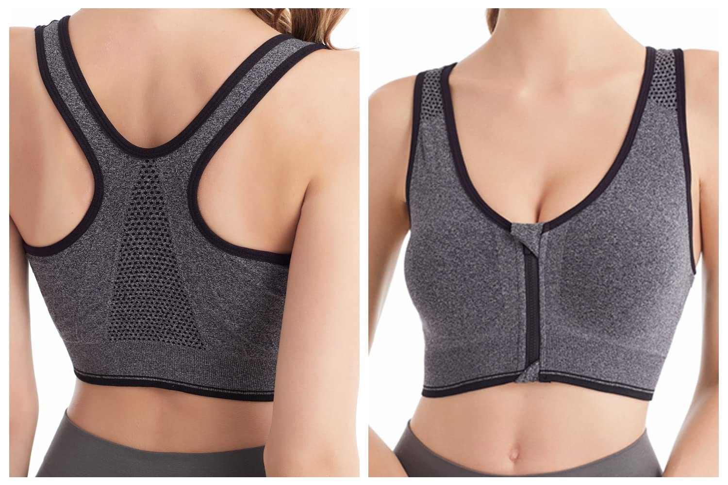Soutien-Gorge de Sport Post-opératoire Brassière Femme Zippée Avant Zipper Lingerie avec Coussinets Amovibles Push Up Courir Vest pour Fitness Jogging Yoga Course