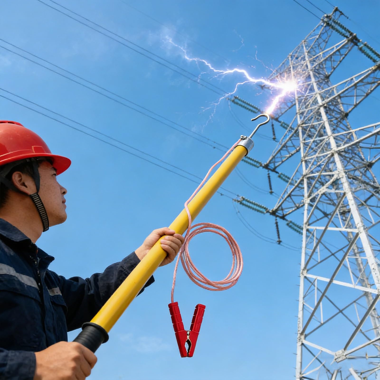 Poteau de sécurité à décharge directe, tige électrique isolée portable, options de longueur de 1 à 3 m, bâton de décharge électrique pour sécurité haute tension