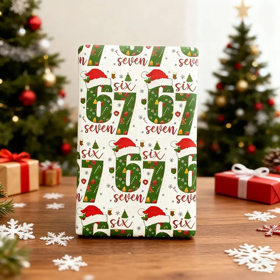 Christmas Wrapping Paper Sheets 67 Number Santa Hat Print White Gift Wrap for Presents DIY Crafts Three Sizes 18 x 20 30 x 20 30 x 70 Inch (A, 30X70inch)