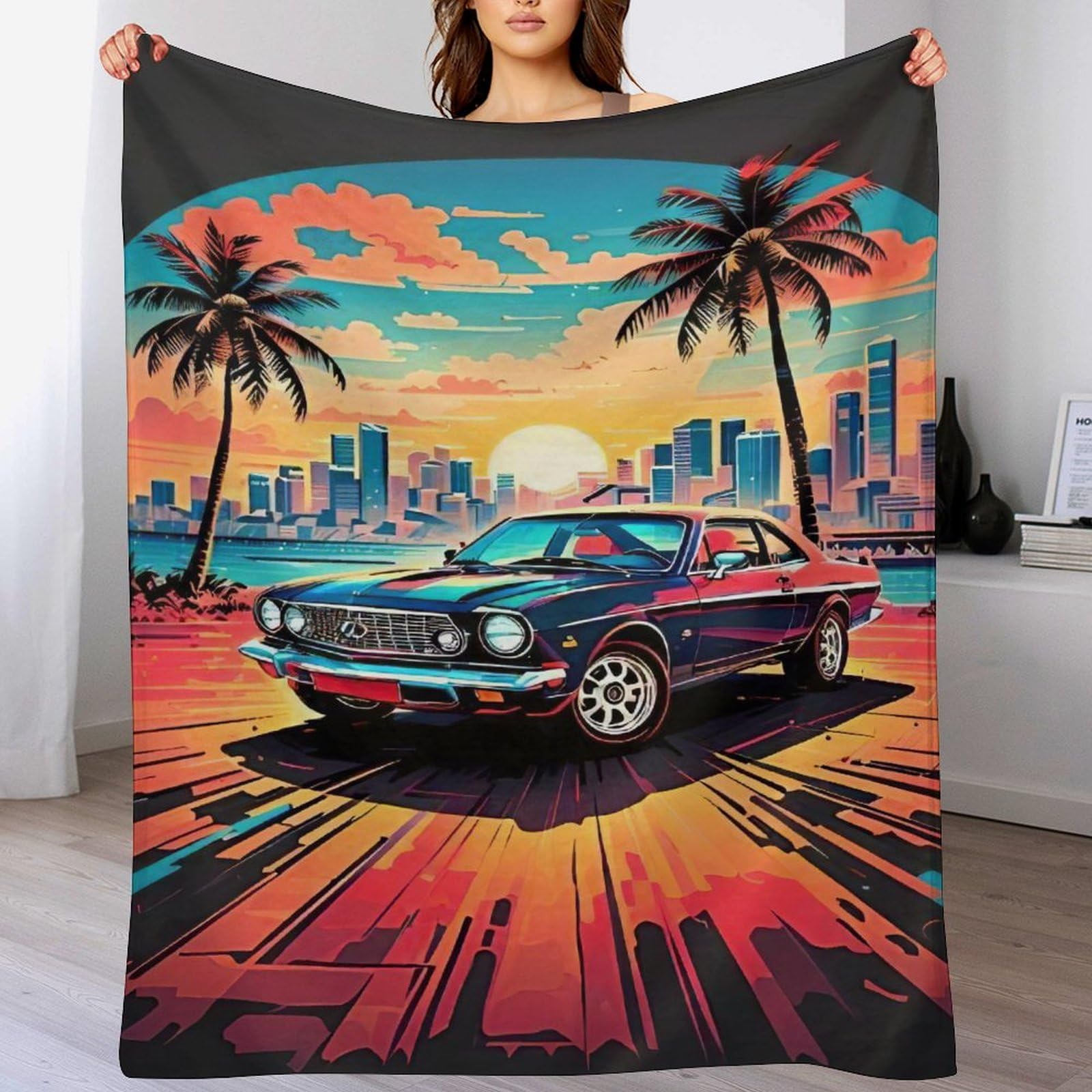 Couverture plaid voiture néon idée cadeau originale et confortable pour adolescent