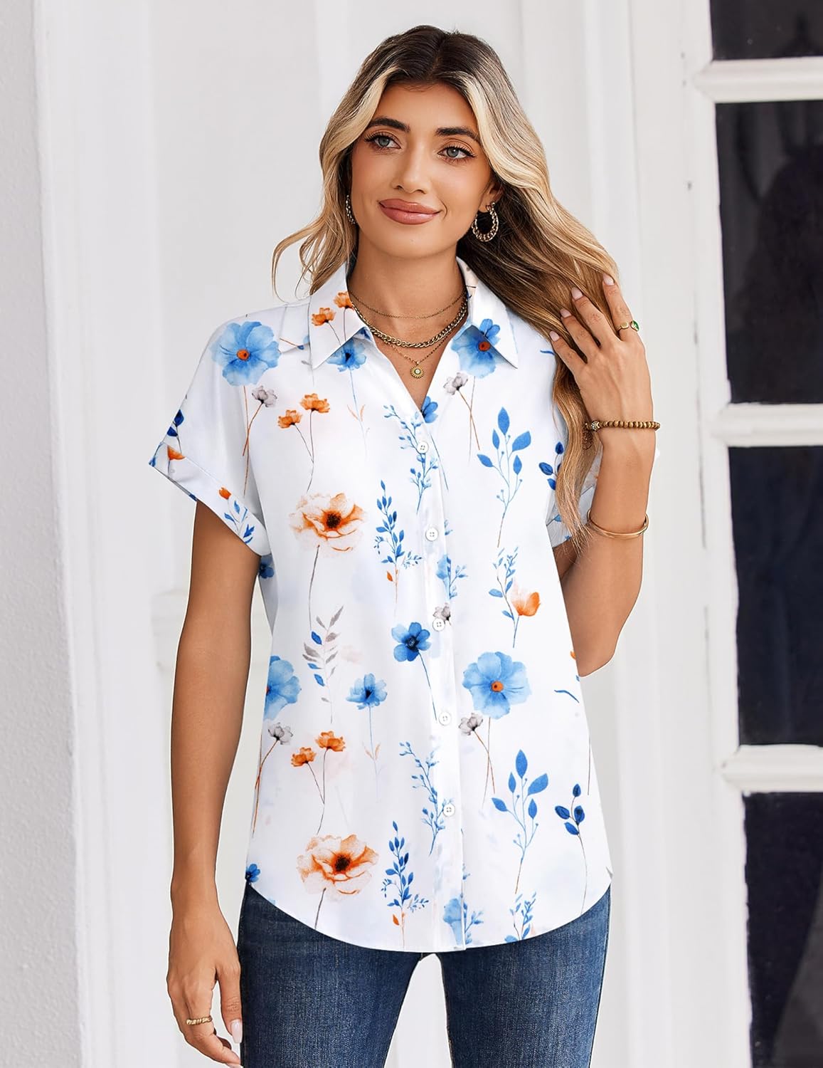 Zeagoo Womens Tops Short Sleeve Shirts Button Down Casual Blouses V Neck Outfits Summer Spring Clothes 2026 - Image 5