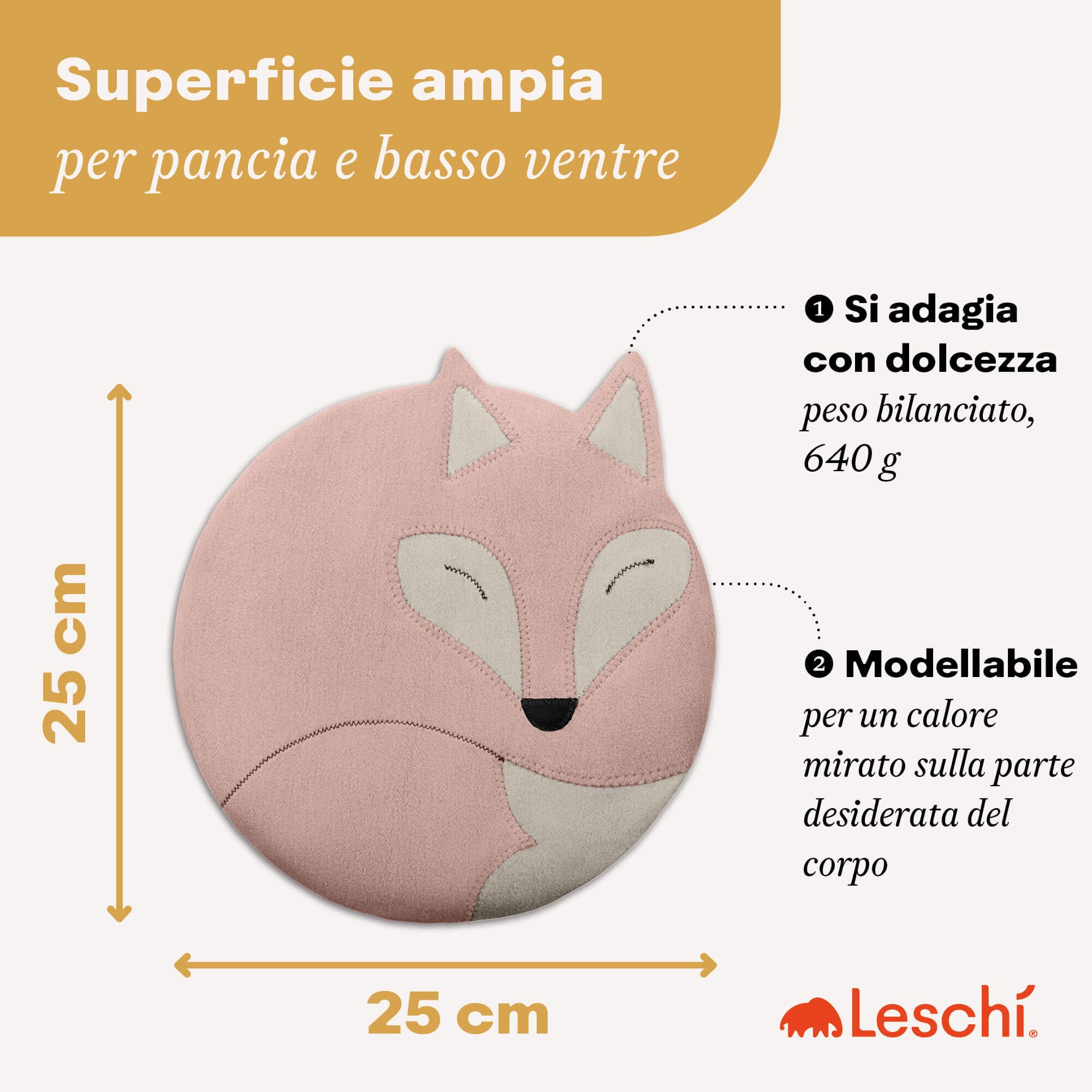 LESCHI Cuscino termico per microonde - In cotone bio con grano biologico - Cuscino riscaldante per dolori mestruali, alla pancia, schiena e zona lombare - Naturale, riutilizzabile - Volpe, roso