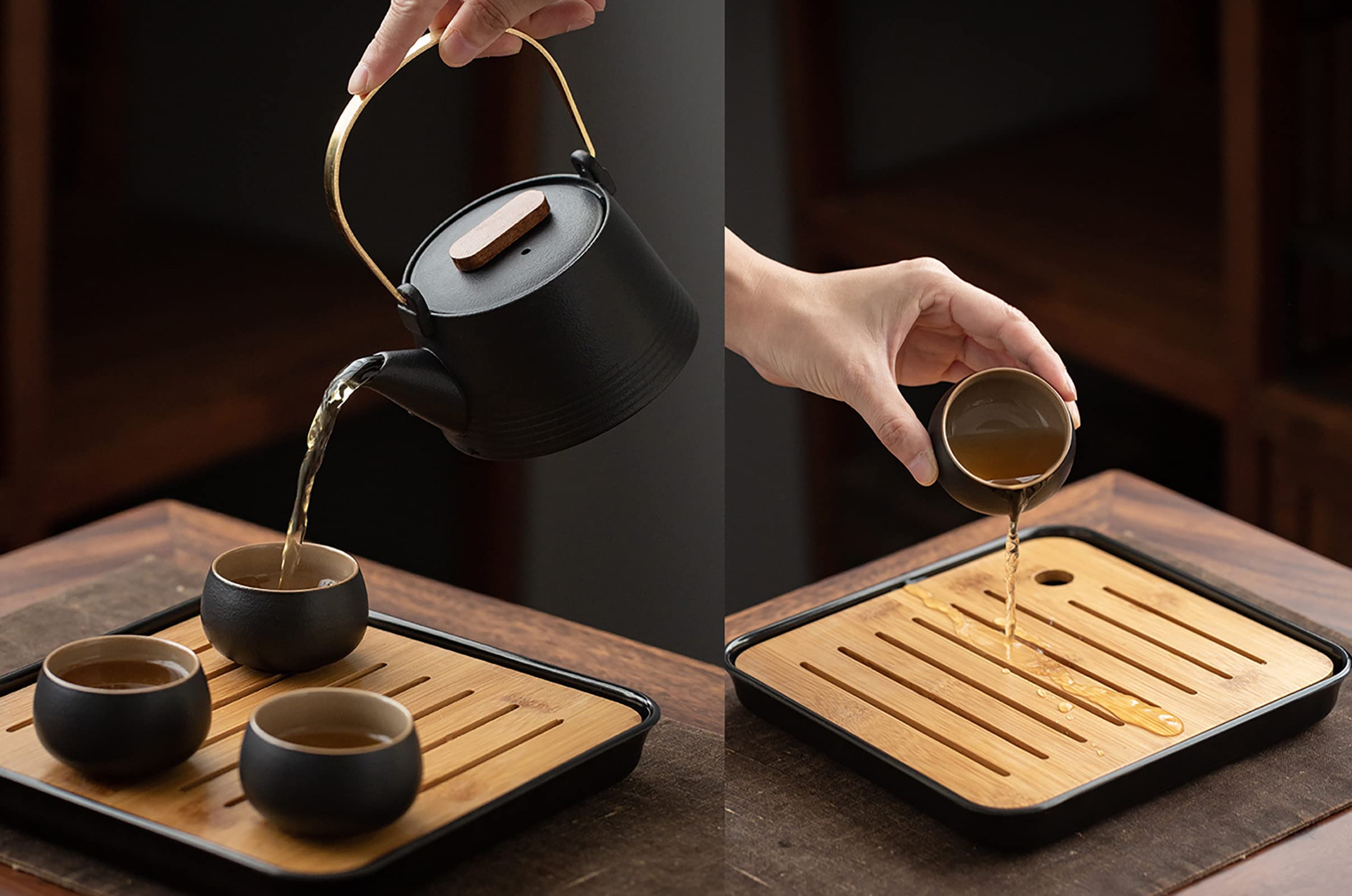 Kungfu zestaw do herbaty, 5 szt. czarny ceramiczny czajniczek w stylu japońskim do domu, biura, podróży, użytku na zewnątrz - porcelanowy tradycyjny dzbanek do herbaty dla miłośników herbaty