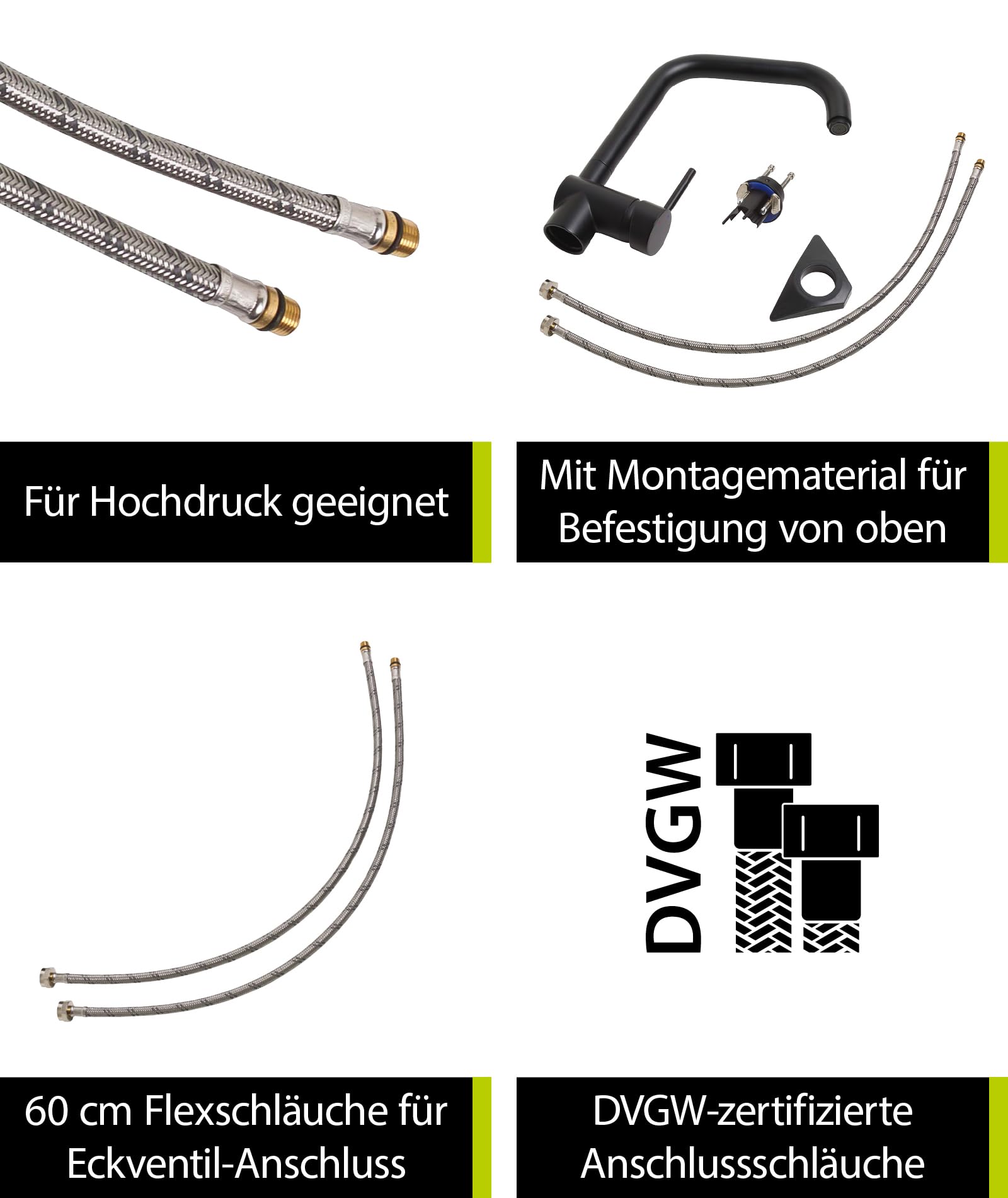 aquaSu® Vorfensterarmatur Larina mit Wasserspar-Kartusche, herausnehmbar, hoher Auslauf, Kaltwassermittelstellung, Keramikkartusche, Befestigung von oben, Messingkern, schwarz, 799010