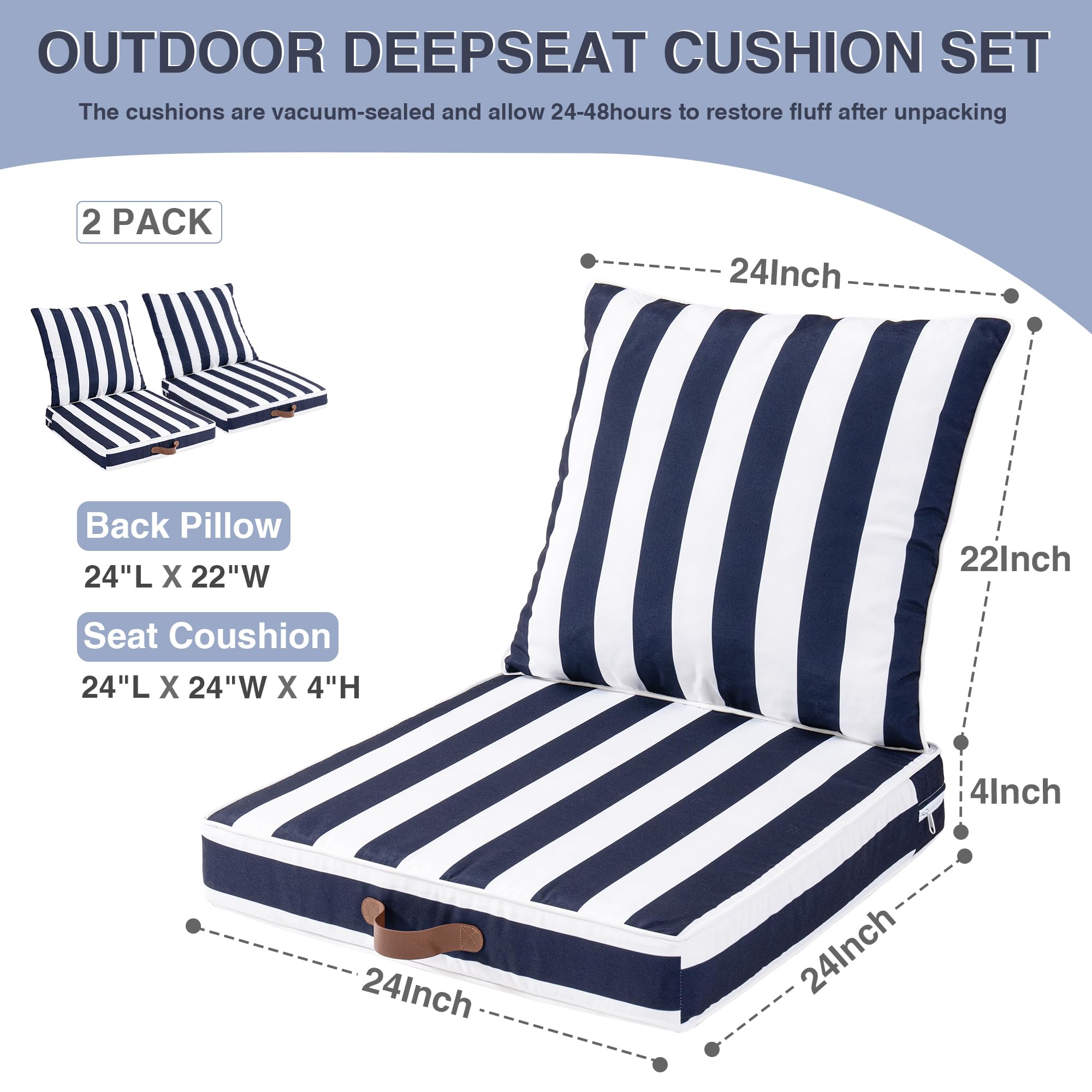 Enipate Set di 2 cuscini profondi per esterni, resistenti alle intemperie, con cerniera e maniglia, 61 x 61 x 10,2 cm, cuscini per sedie in vimini per patio, cortile, giardino