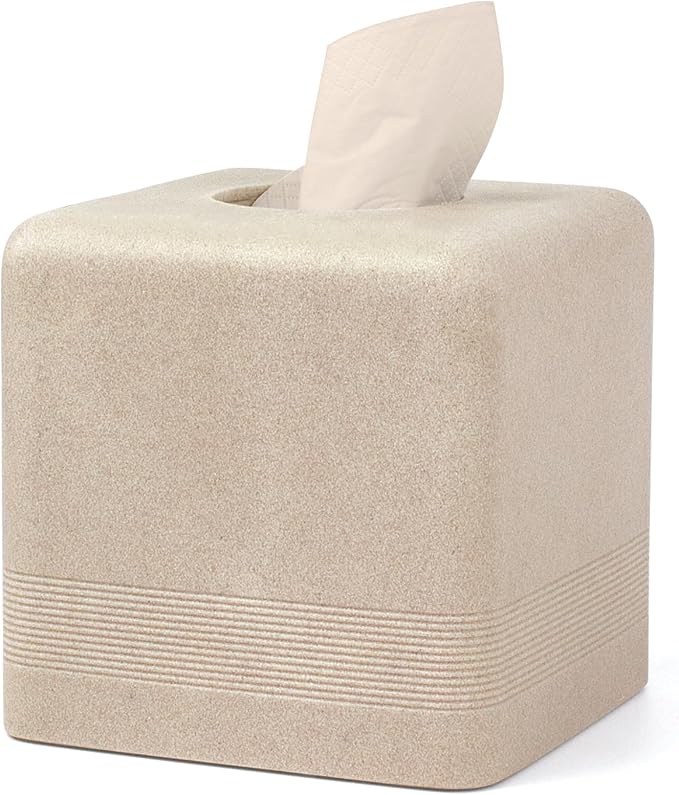 Modern Resin Tissue Box Holder with Anti-Slip Silicone Feet and Heavy Duty Design for Living Room Tables, Office Desks, and Nightstands, Beige