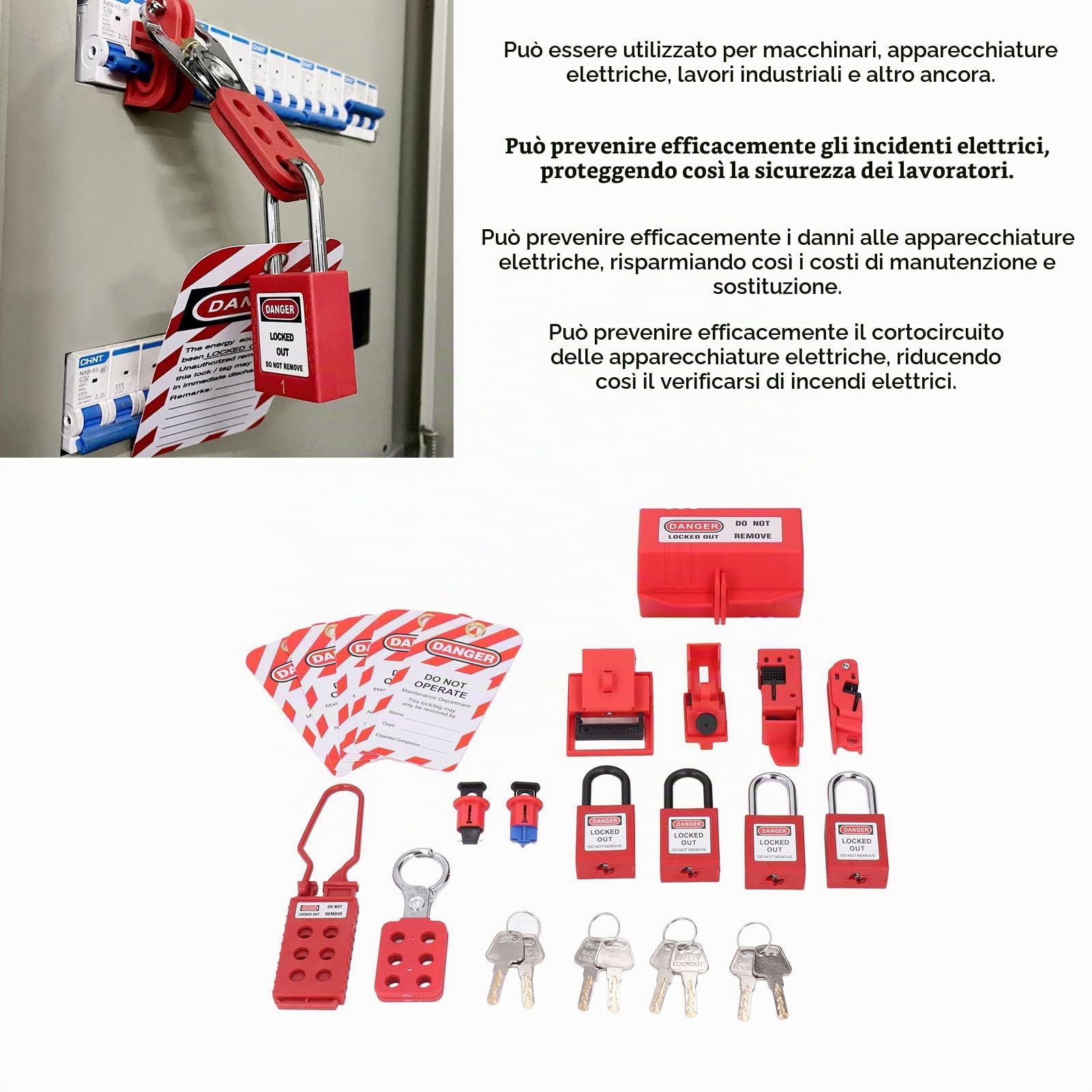 Kit di Blocco, Kit di Tag di Blocco Elettrico, Chiavistelli di Blocco Serrature di Sicurezza Loto Etichette Appese Chiavi e Custodia