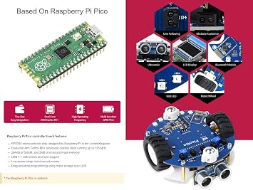 Waveshare PicoGo Mobile Robot Compatible with Raspberry Pi Pico Self Driving Remote Control Includes Raspberry Pi Pico (pre-soldered Header) Unassembled