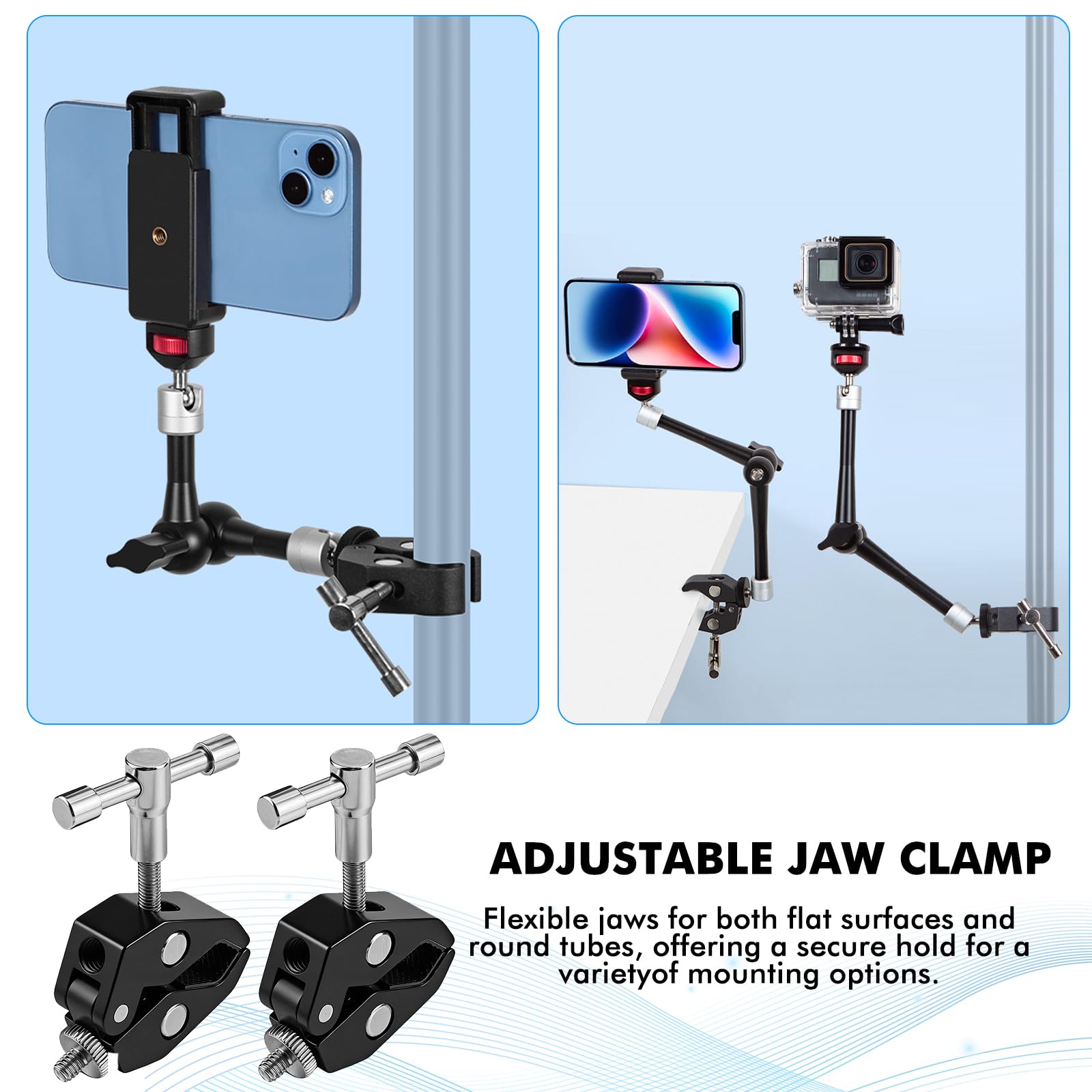 2 Pezzi Super Clamp, Morsa Supporto Cavalletto, Super Clamp con Filettatura 1/4, Supporto Fotocamera, Scrivania Parete Pannello Clip per Fotocamere, Luci, Ombrelli, Ganci, Mensole
