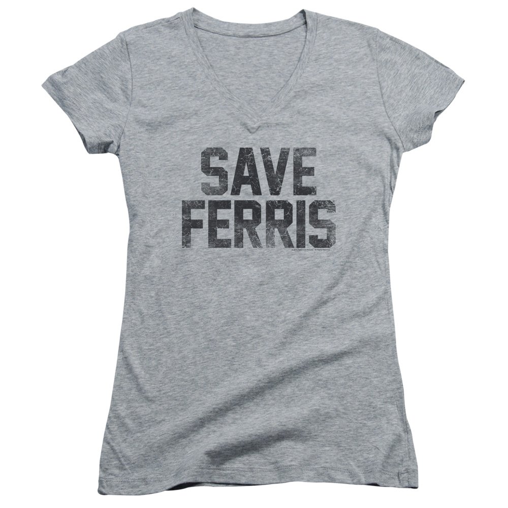 Ferris Buellers Day Off Women's Athletic Heather - Save Ferris V-Neck T-Shirt, XX-Large,