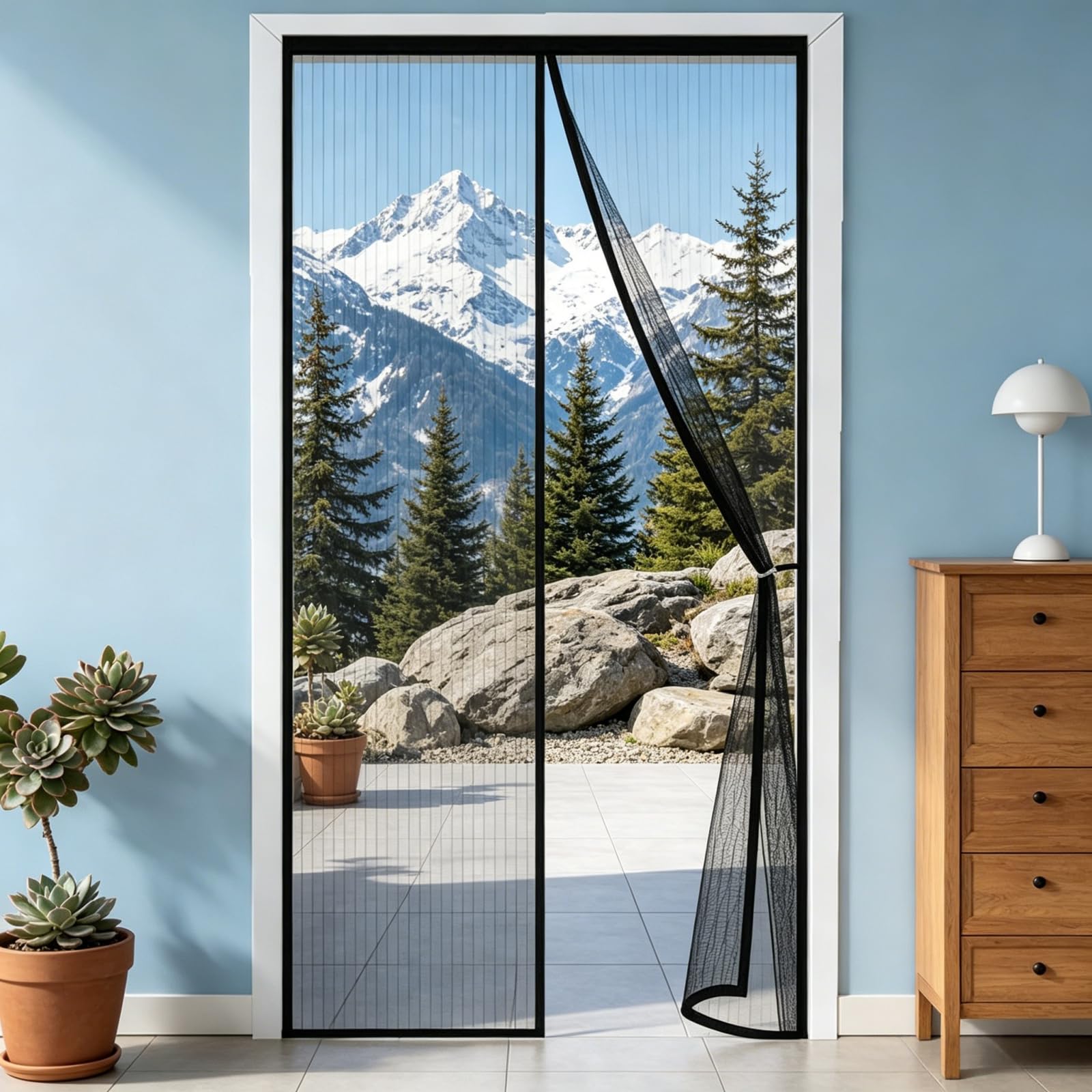 Magnetic Fly Screen Door 62 x 188 cm Keep Bugs Out Lets Fresh Air in Door Fly Screen No Drill Installation Automatically Closes for Patio Doors Balcony Bedroom Doors, Black