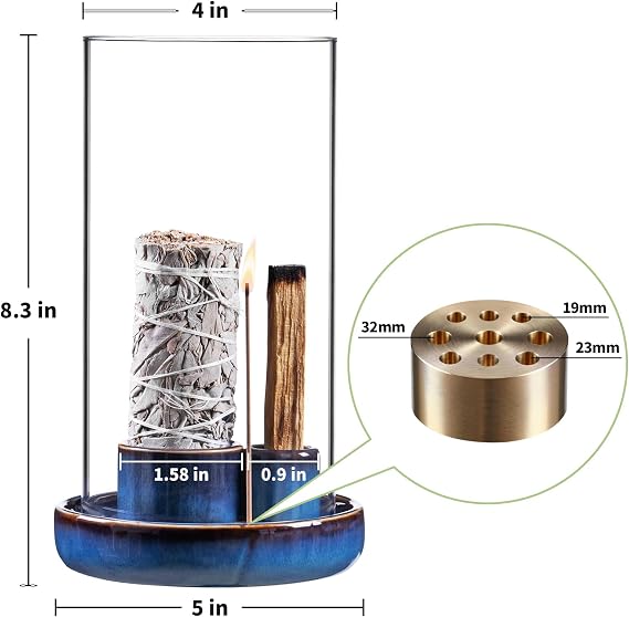 4 in 1 Incense Holder, Ceramic Base, Glass Cover Anti Ash Flying