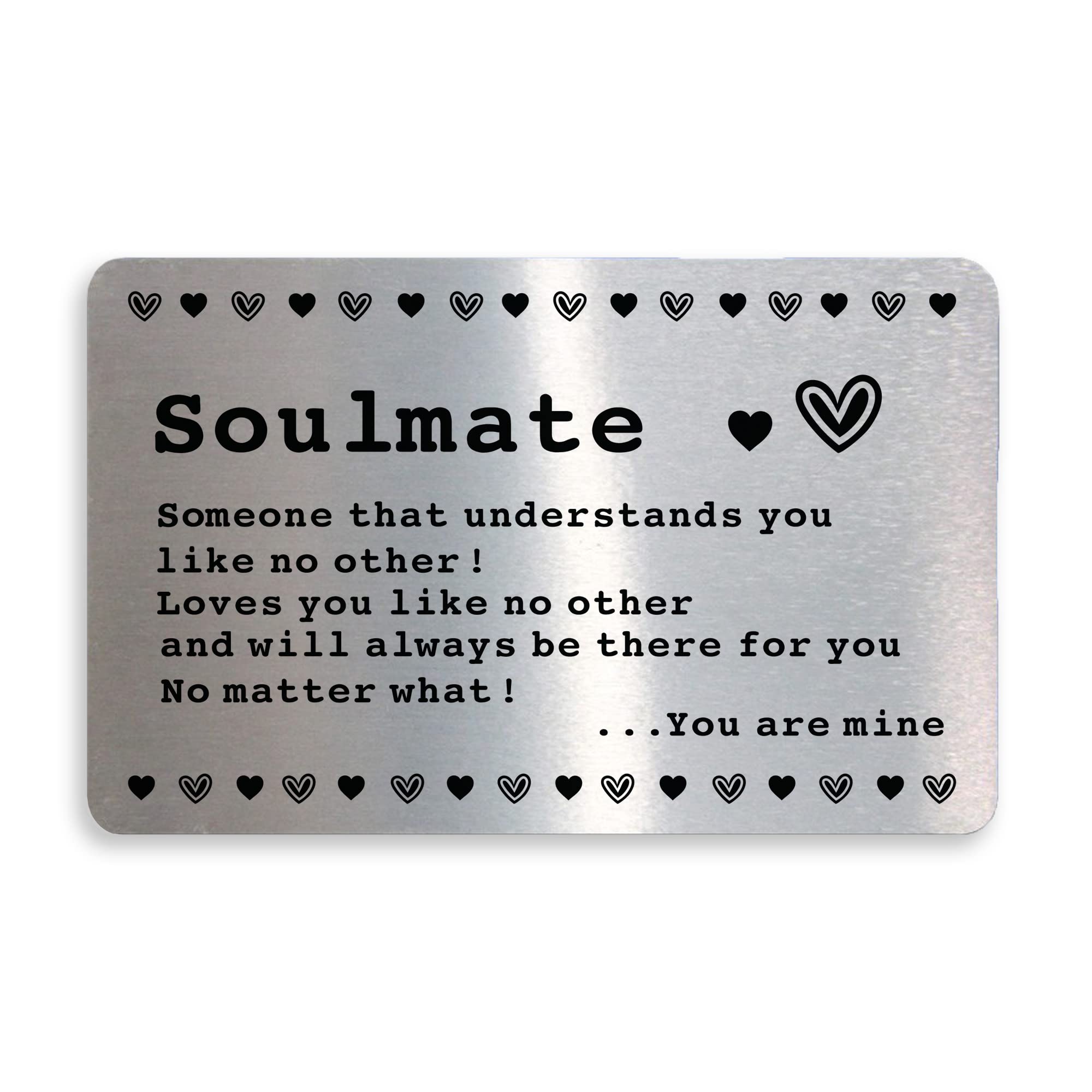 Soulmate Gift For Him Her Metal Card Valentines Day Anniversary Keepsake