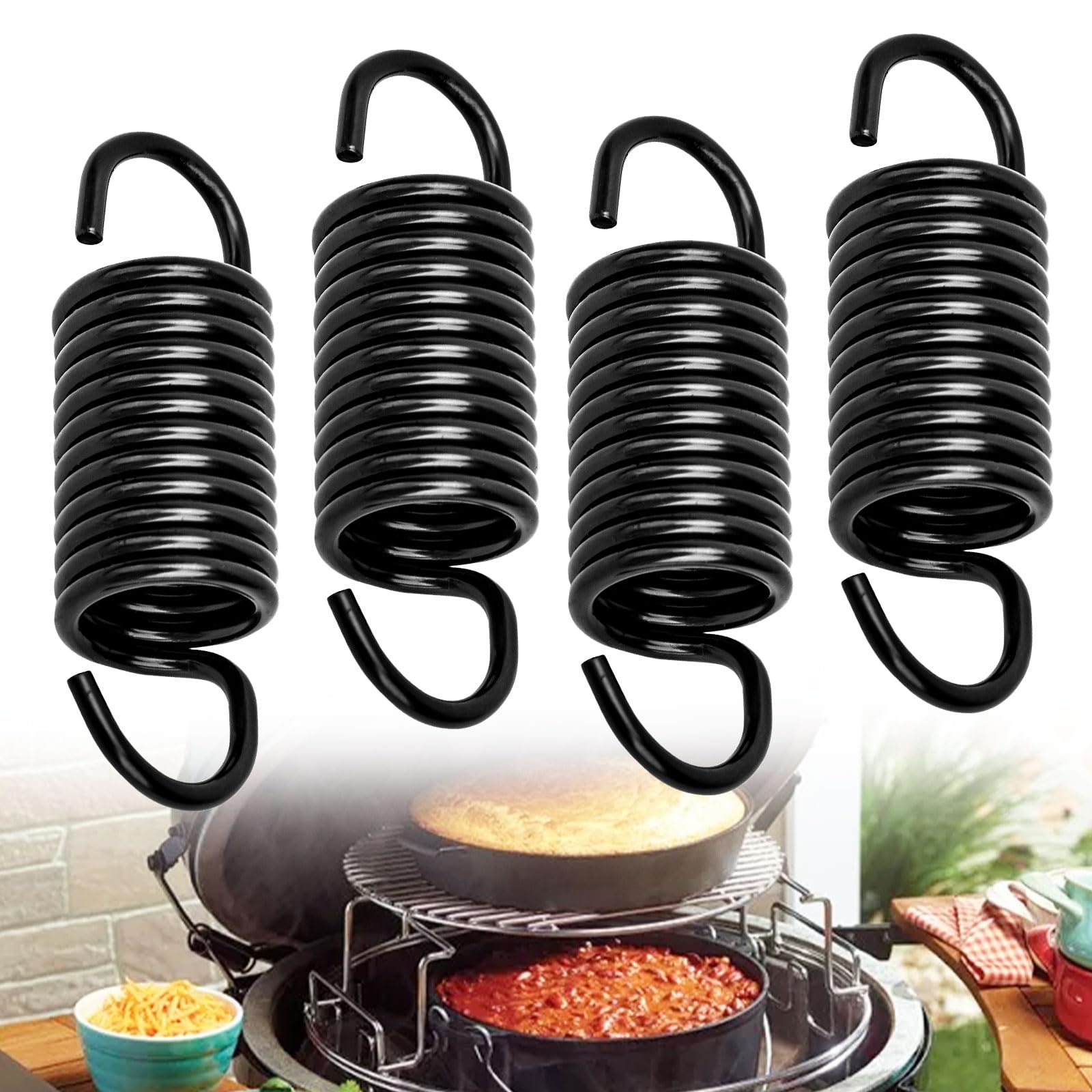 (4 Set Black) Hinge Springs for Big Green Color Egg Replacement Old and New Hinges Springs Grill - Fits for Large Big Grill Green Egg & K24 Ceramic Smoker