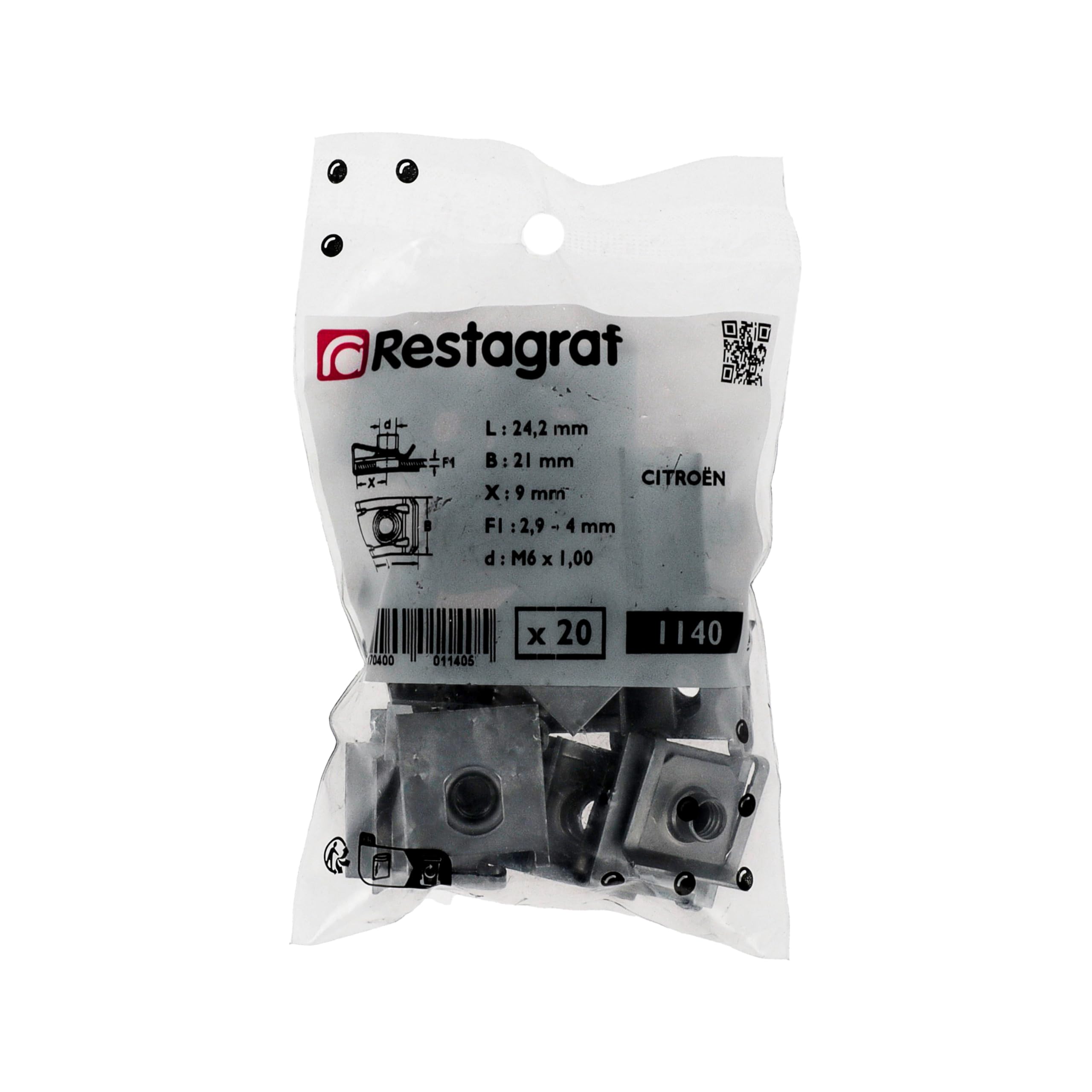 Clips-Écrou à Pincer Restagraf - Acier C45E - Compatible Renault, Peugeot, Citroën - Lot De 20