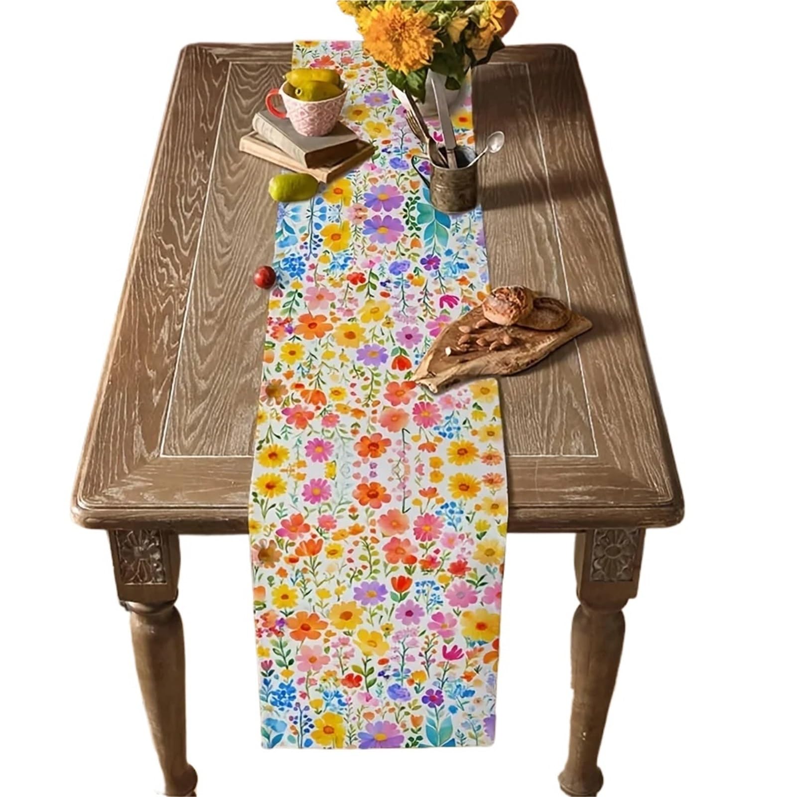 1 Pieza Camino De Mesa con Estampado Flores Silvestres Acuarela para Boda