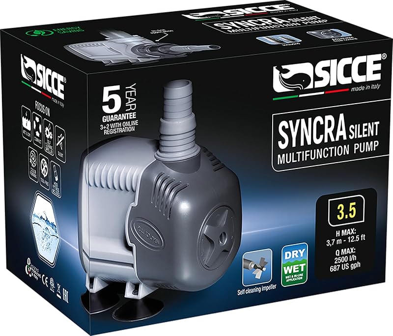 Bomba Submersível para Aquário Sicce Syncra Silent 3.5, 2.600 L/h, 68 W, Preta