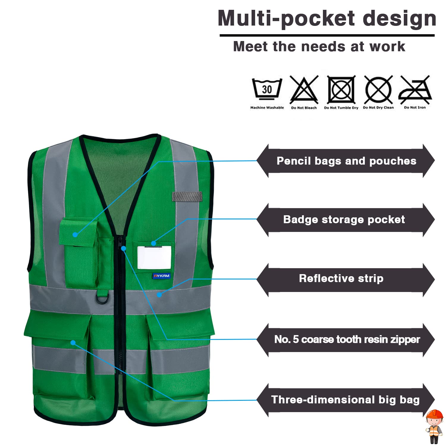 A-SAFETY Pink Safety Vests for Women,Working Safety Vest with Reflective Strips,Medium — view 11