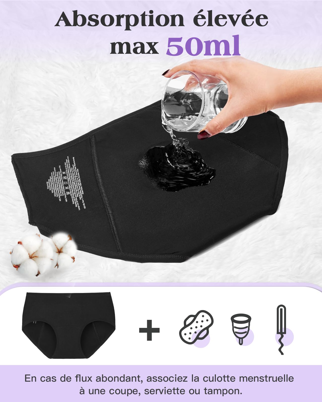 Culotte Menstruelle Adolescente Idéales pour Flux Tres Abondant Culotte Fille en Fibre de Bambou Réutilisable Lavable en Machine avec jusqu'à 12h de Protection Anti-Fuite