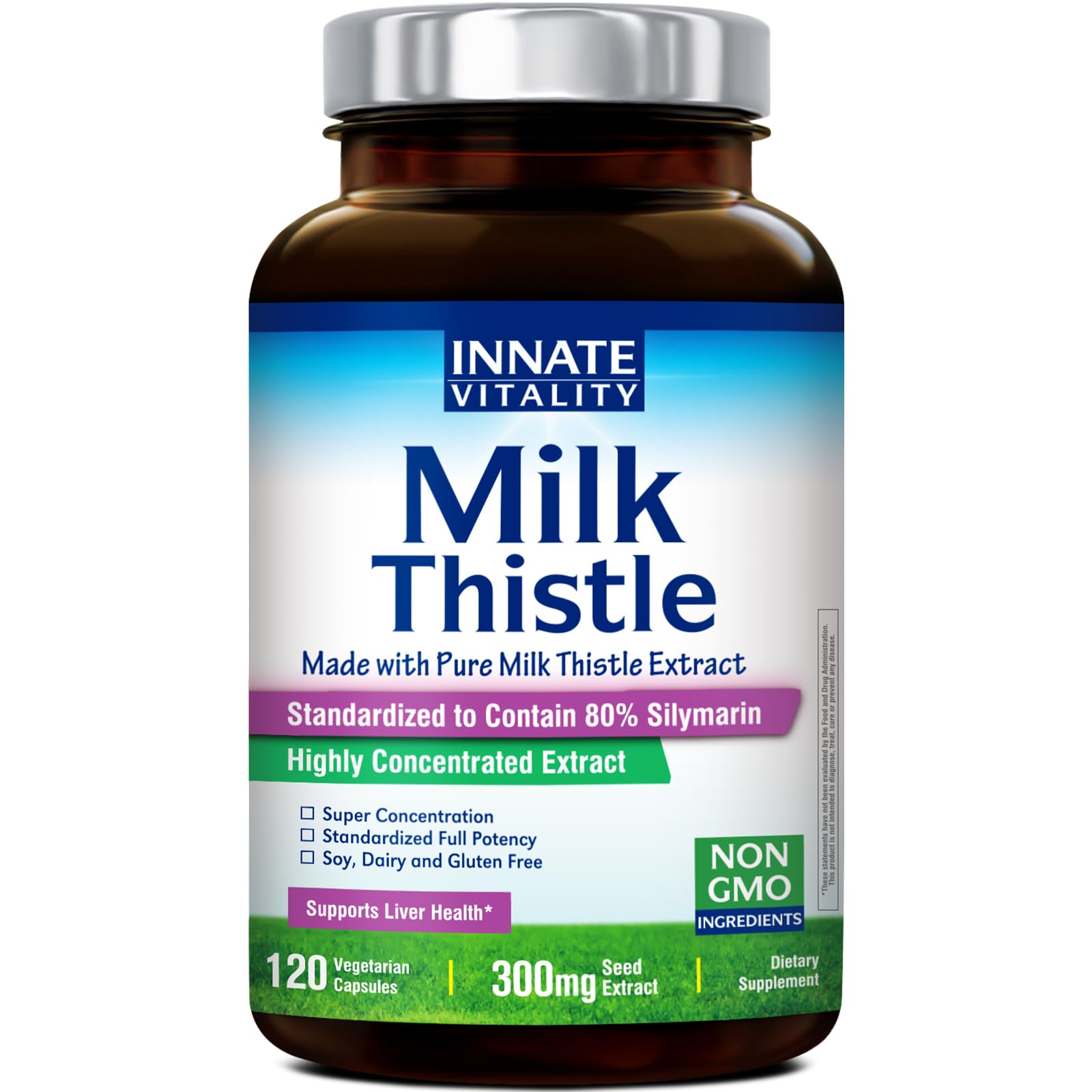 Innate Vitality Organic Milk Thistle Supplement, 300mg Extract, 80% Silymarin Flavonoids, Liver Health, Detox & Cleansing, Made in USA, Non-GMO, 120 Veggie Capsules
