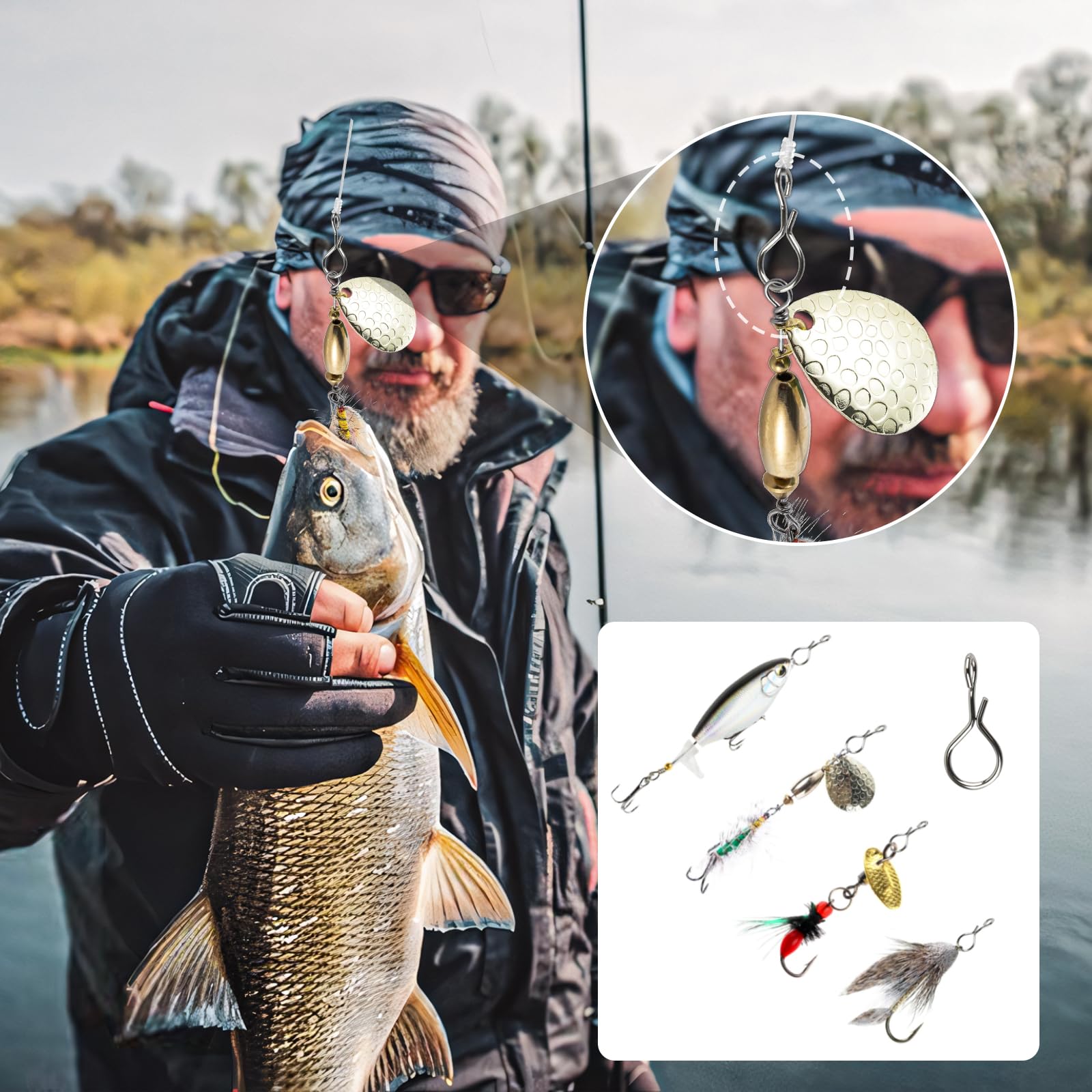 Realure 200 Stücke Snaps Angeln, Edelstahl Fishing Snap Set Größe XS#-XL#, Schnellwechsel Fliegenhaken Locken Snap, Fliegenfischen Snaps Wirbel Angeln, für Forellenköder, Hecht-Köder und Barsch-Köder