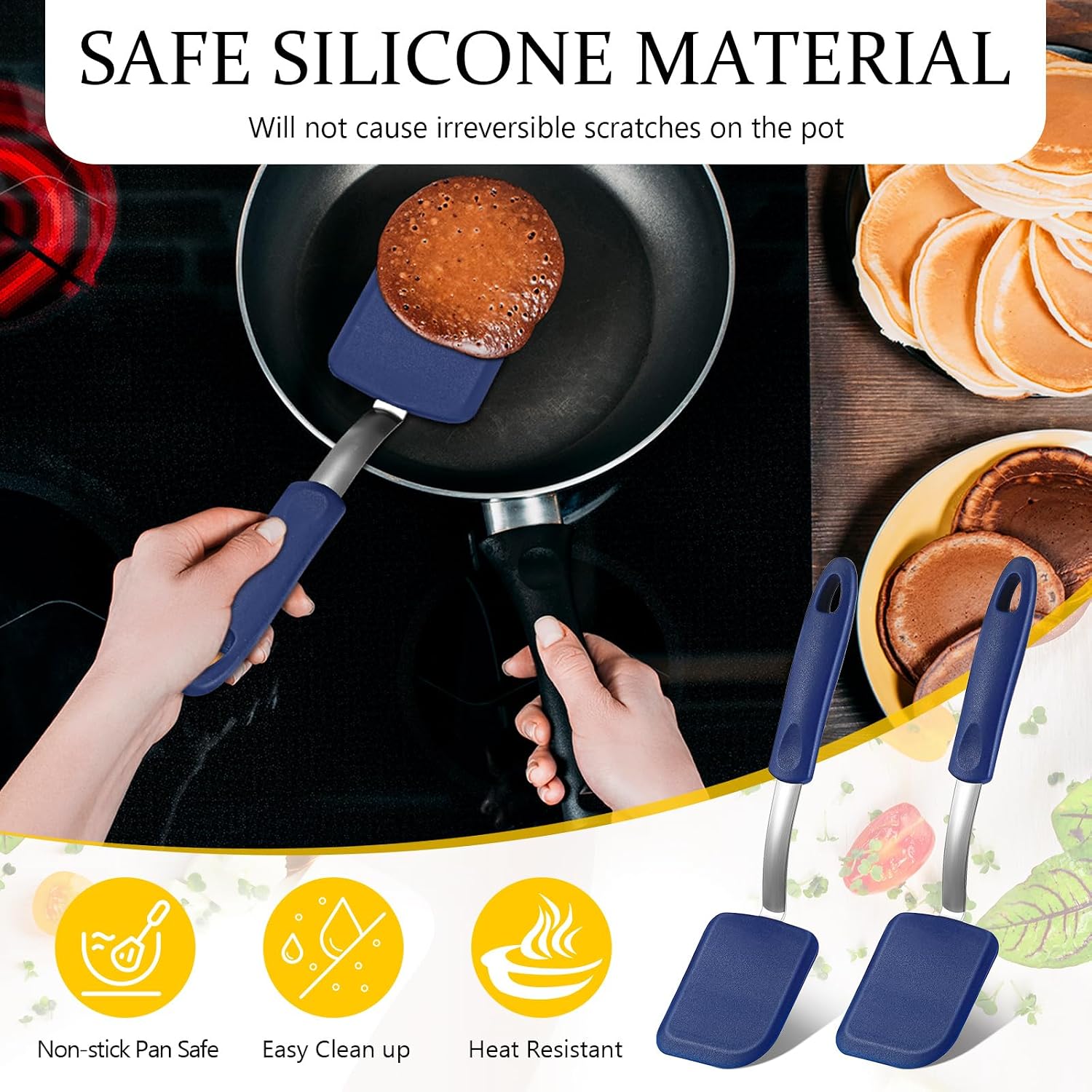 2 Pcs Mini Silicone Cookie Brownie Spatula,Solid Flat,Blue image 5