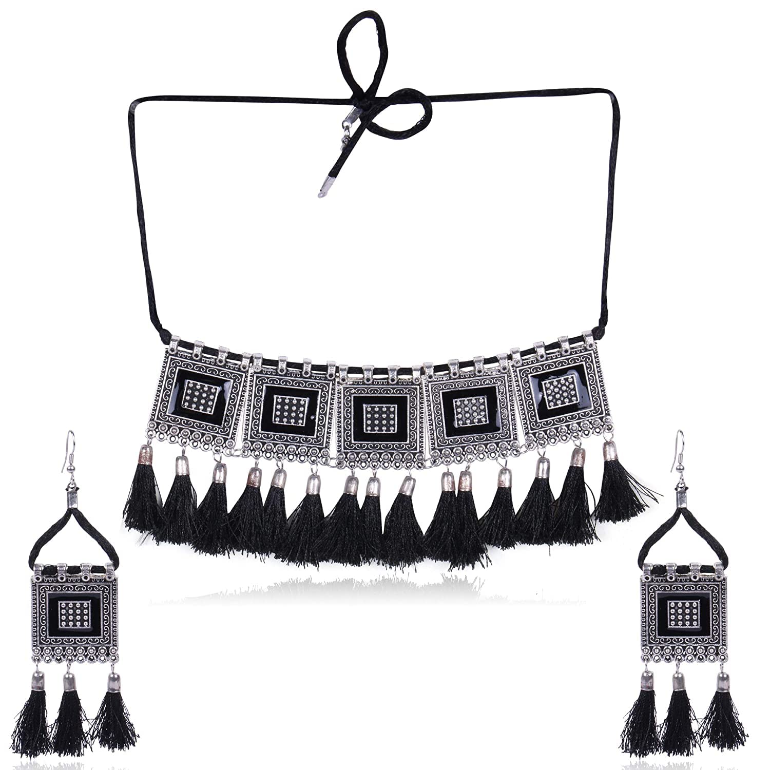 airfly GEMOCRACY oxidised jewellery afghani style black thread base metal oxidized silver choker necklace set for women/girl (B09NJBRFTK) Amazon Price History, Amazon Price Tracker