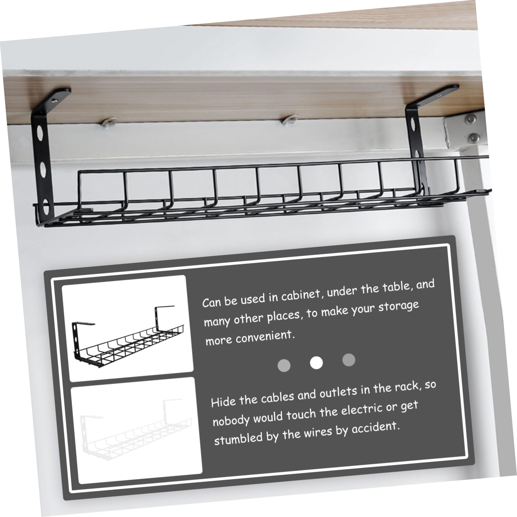 LABRIMP 1 pièce Organisateur de Câbles sous Bureau Support de Rangement Fer pour Câbles et Multiprises Accessoire Durable et Pratique pour Espace de Travail Rangé