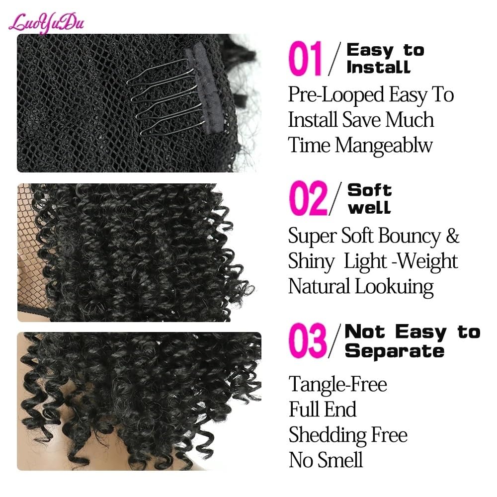 8 Zoll kurze, afro-lockige Pferdeschwanzverlängerung mit Kordelzug for schwarze Frauen, synthetischer Dutt mit Clips Für den täglichen Gebrauch(Black)