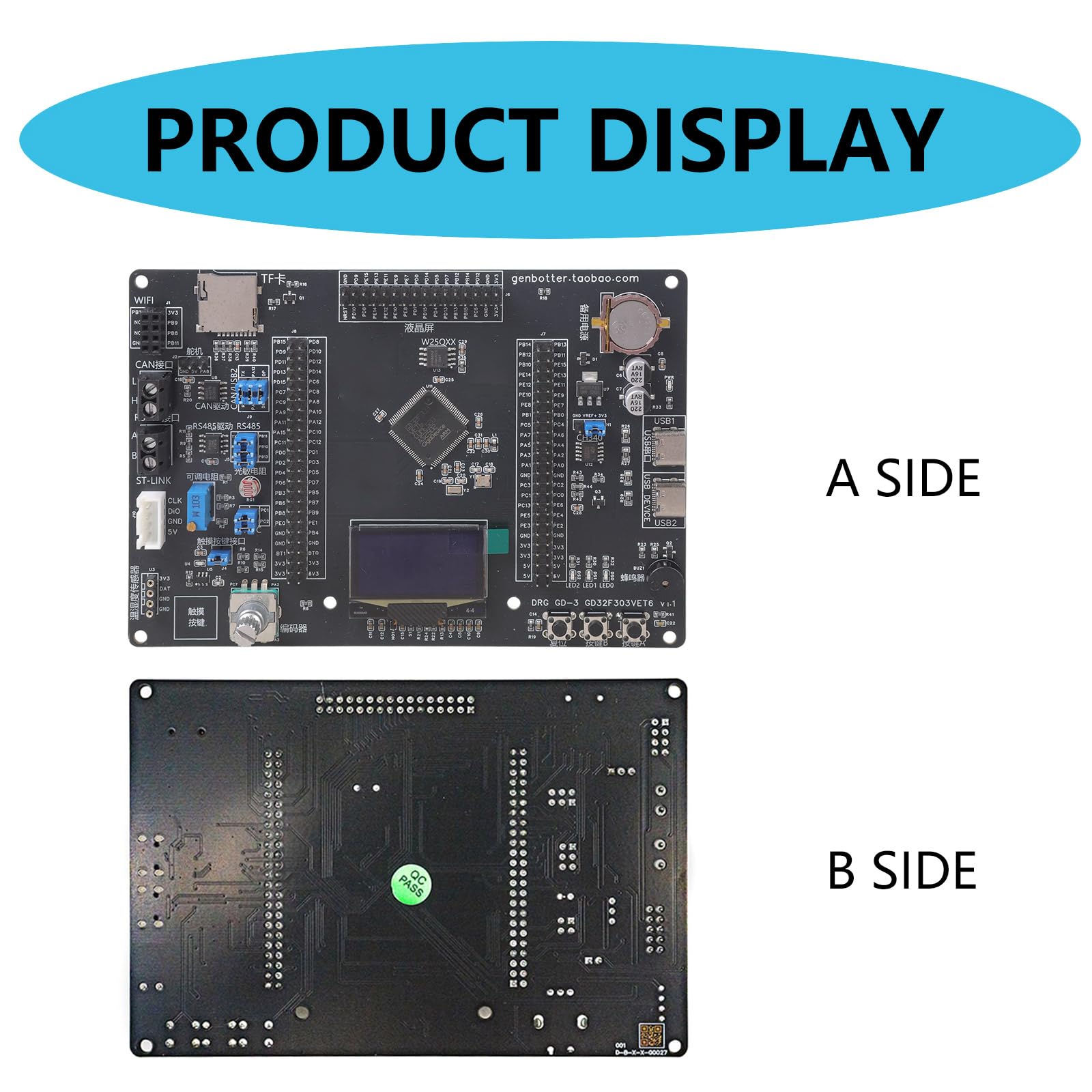 Scheda di sviluppo 120 MHz GD32F303VET6 con porta USB, scheda di apprendimento per la programmazione di progetti di prototipazione, sviluppo USB