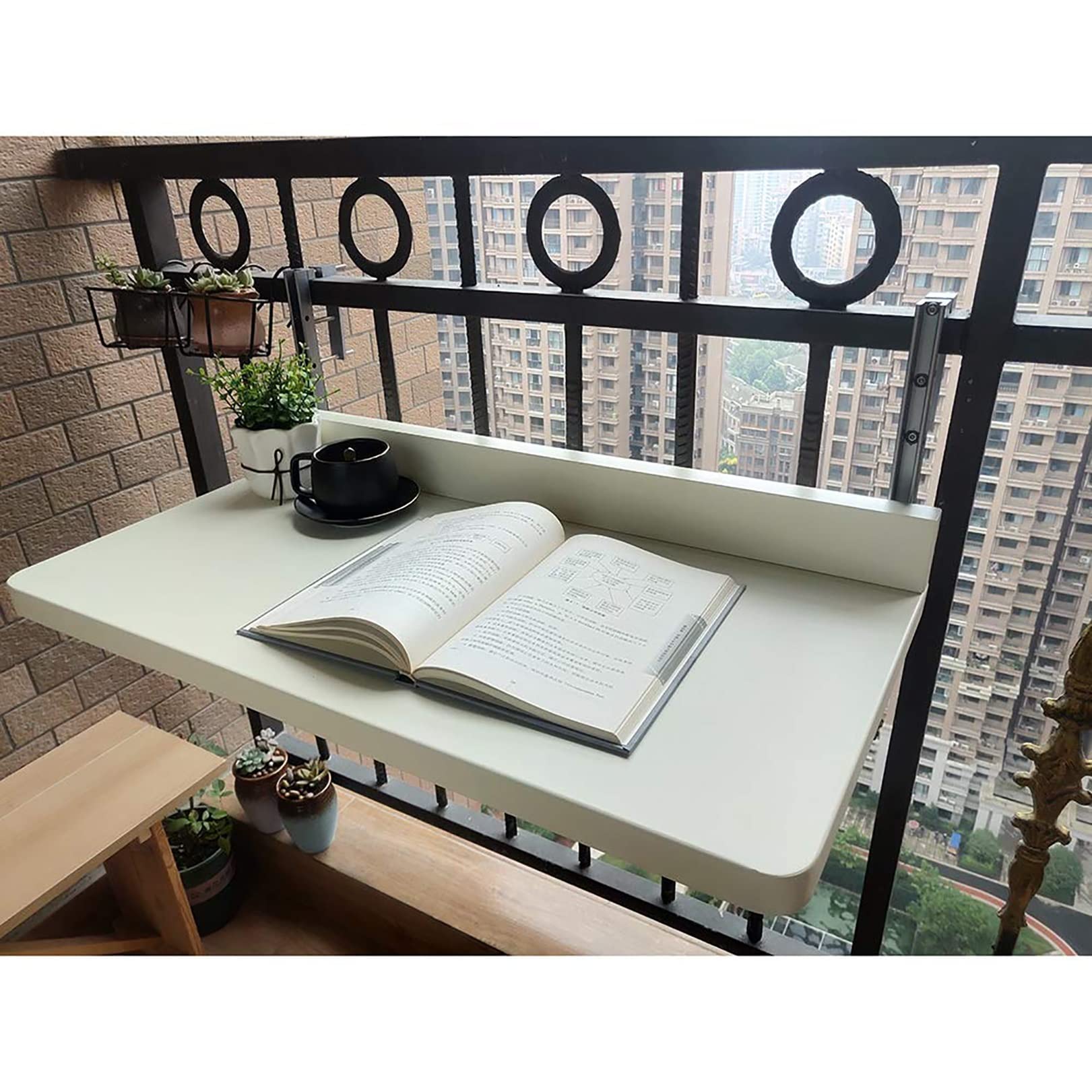 Tavolo da balcone pieghevole regolabile in altezza 5 cm, tavolo compatto da parete, tavolo pieghevole per giardino, patio e terrazza, design salvaspazio versatile