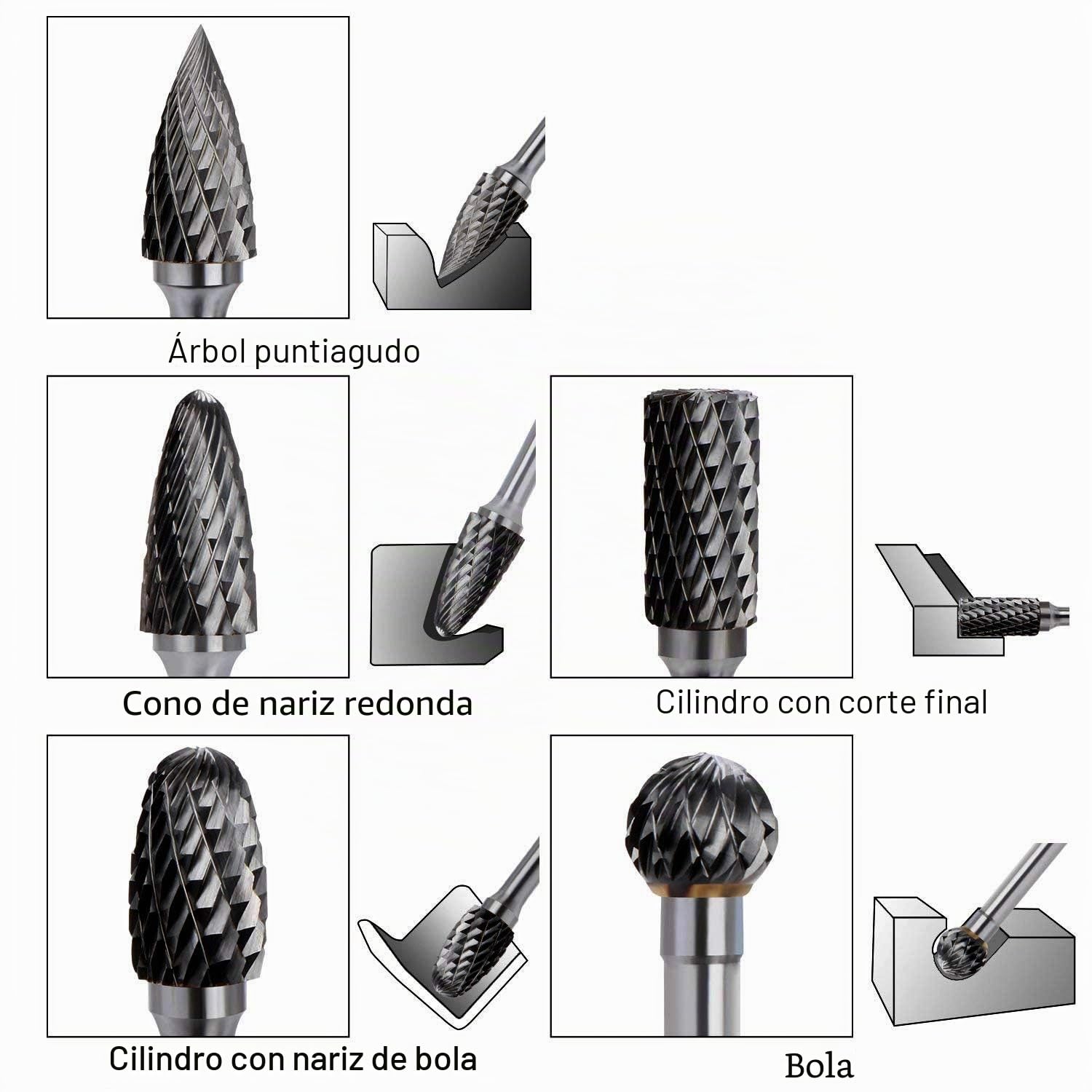 ASNOMY 5 pieza Fresa Metal Lápices Set – 6 x 10mm Escofina Taladro Bit Fresas de Carburo Rotary Archivo Tungsteno Acero Herramientas Rotary Burr para lijar archivos taladrar metal pulido